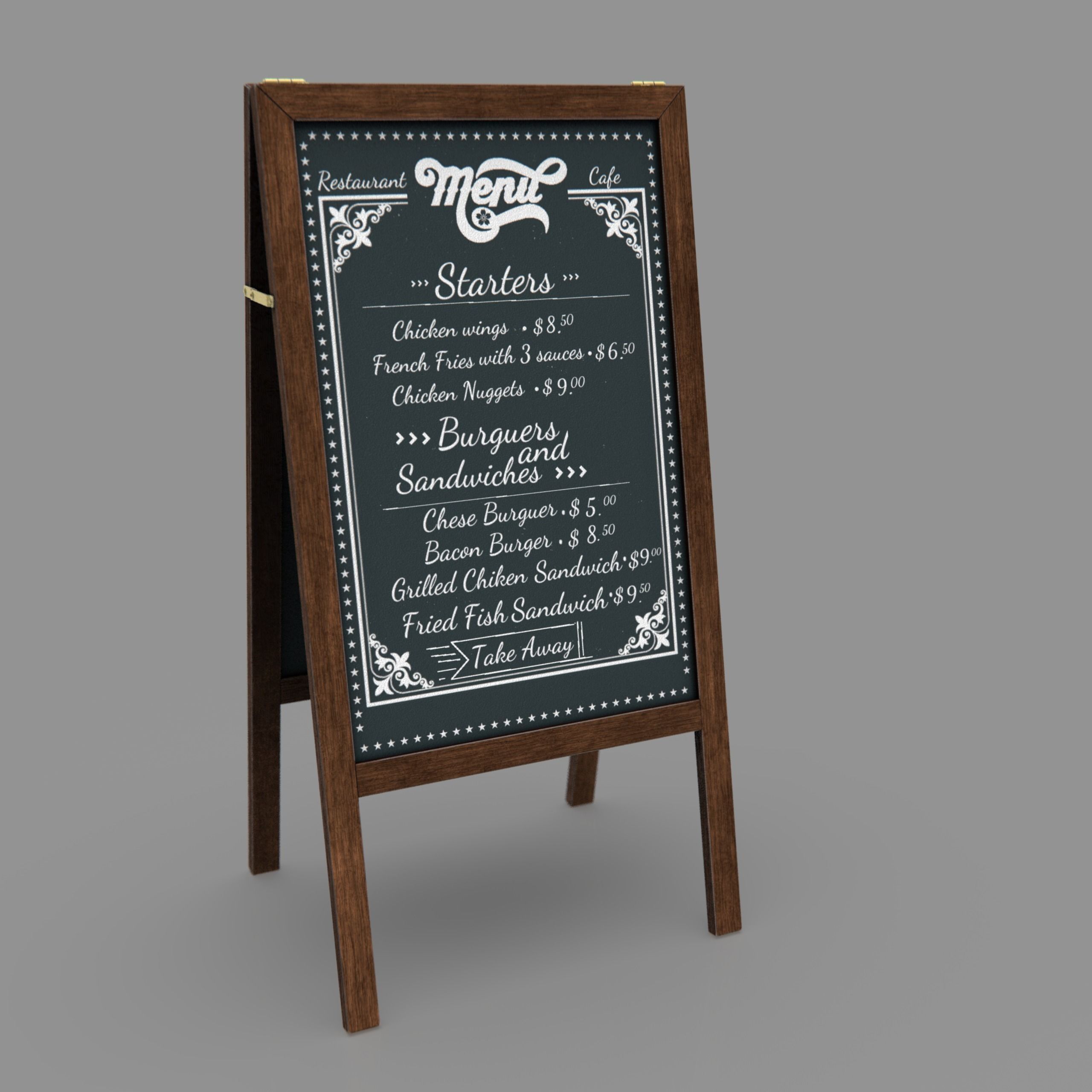 Restaurant Blackboard Low-poly 3D model_11