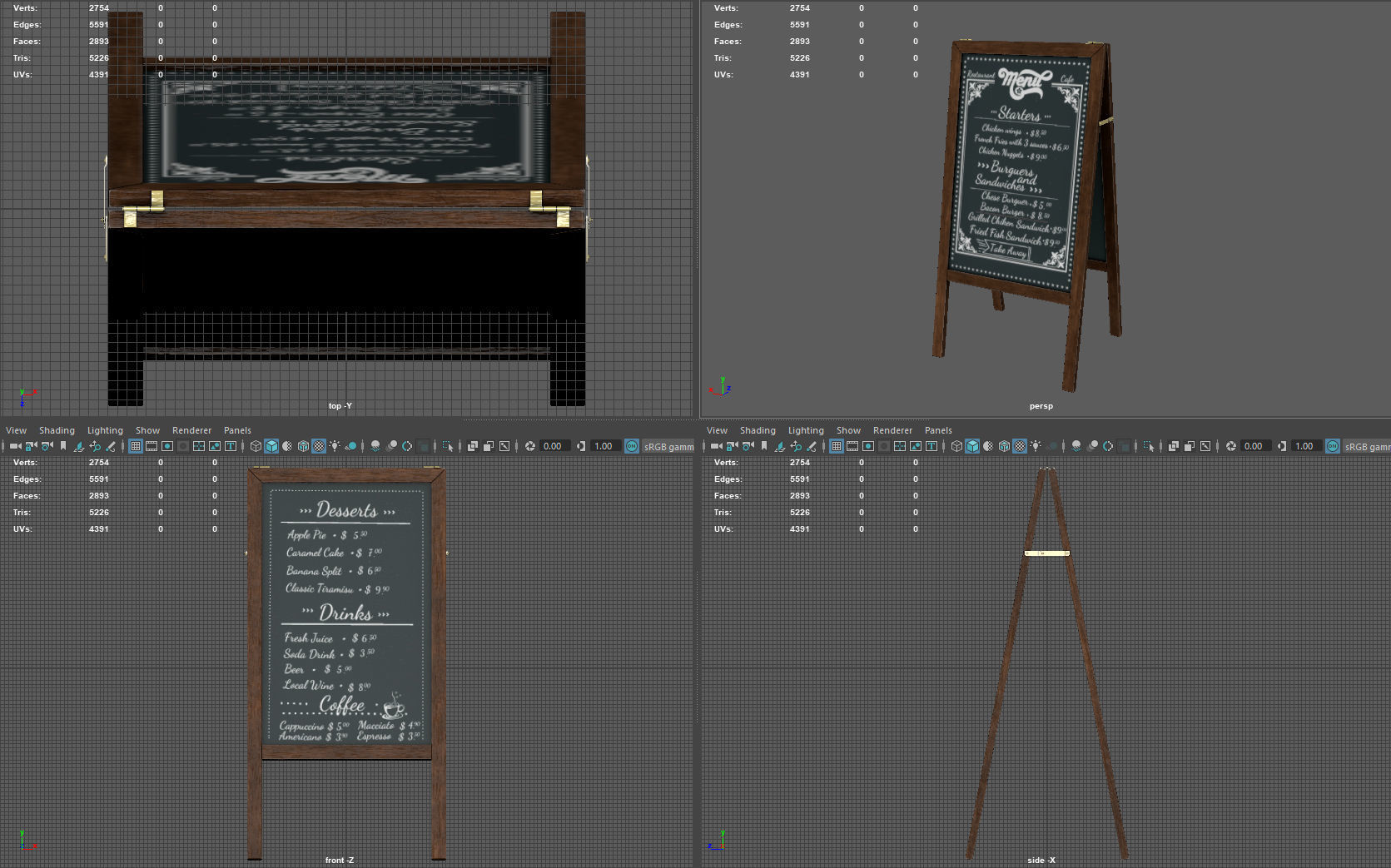 Restaurant Blackboard Low-poly 3D model_7