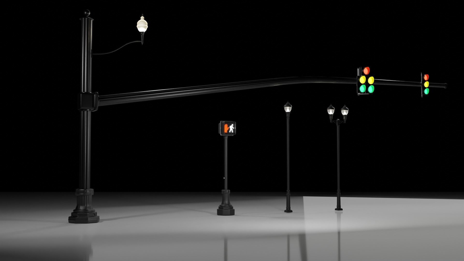 City Downtown Traffic Lights and Signals PACK 1 3D model_5