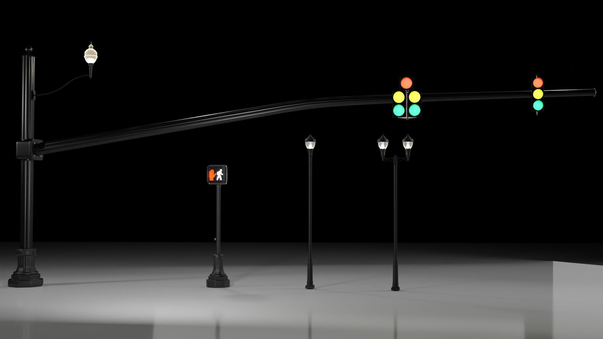 City Downtown Traffic Lights and Signals PACK 1 3D model_12
