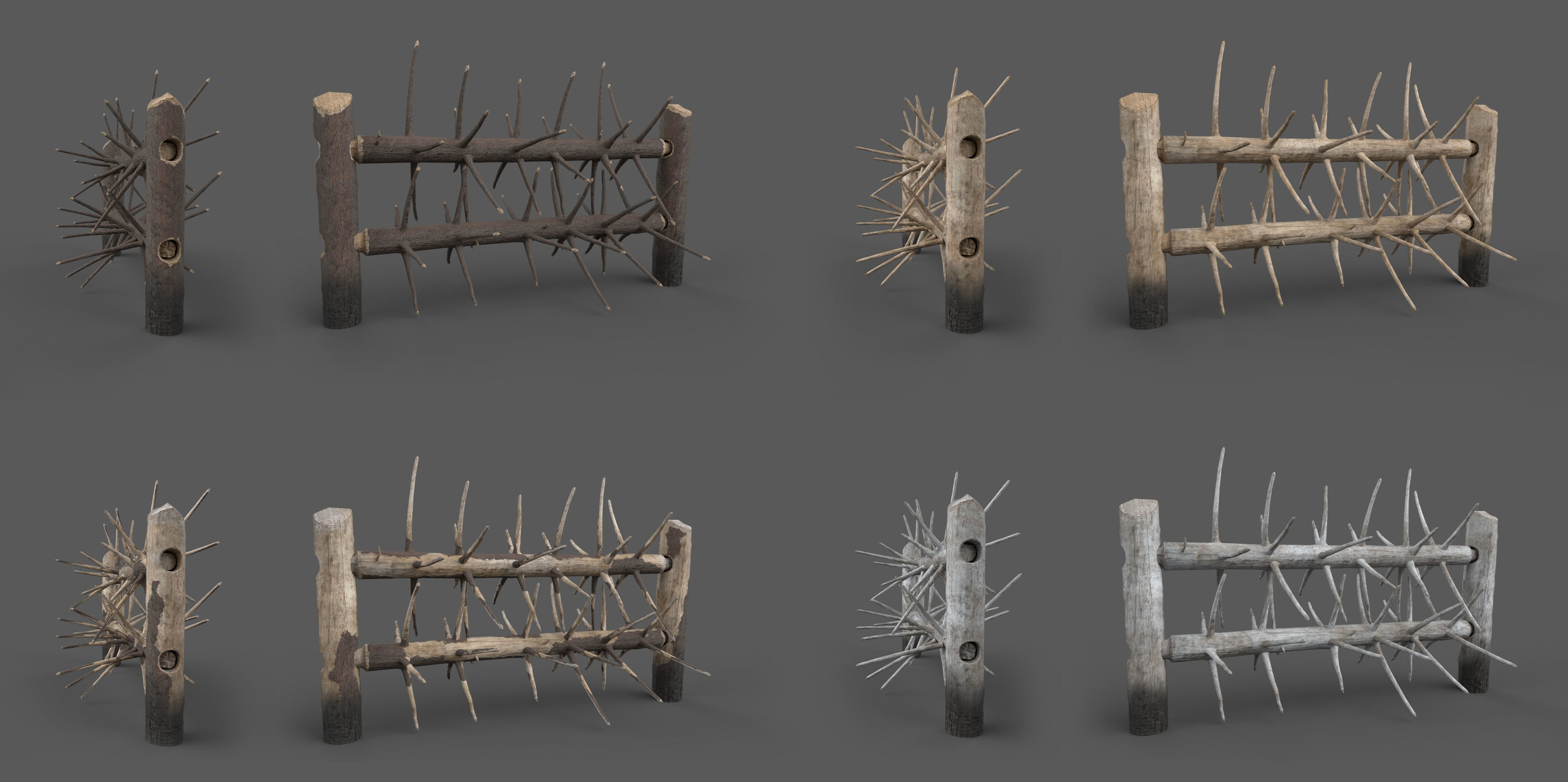 Medieval spiky tree trunk barricade Low-poly 3D model_1