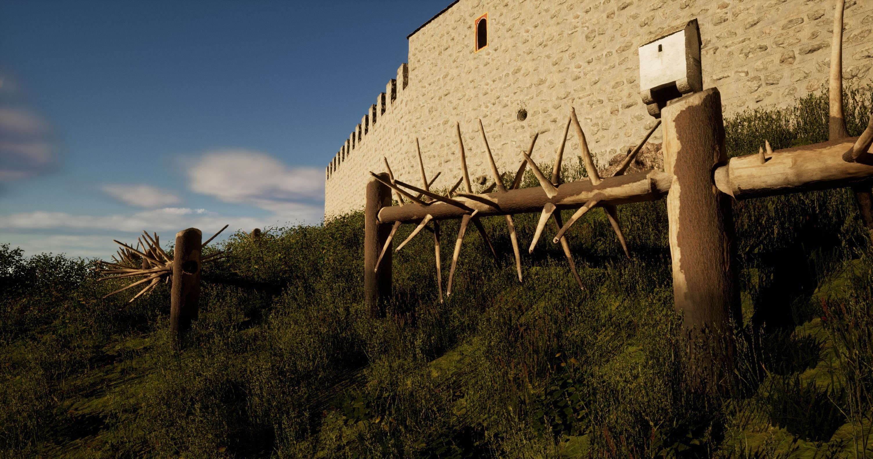 Medieval spiky tree trunk barricade Low-poly 3D model_5