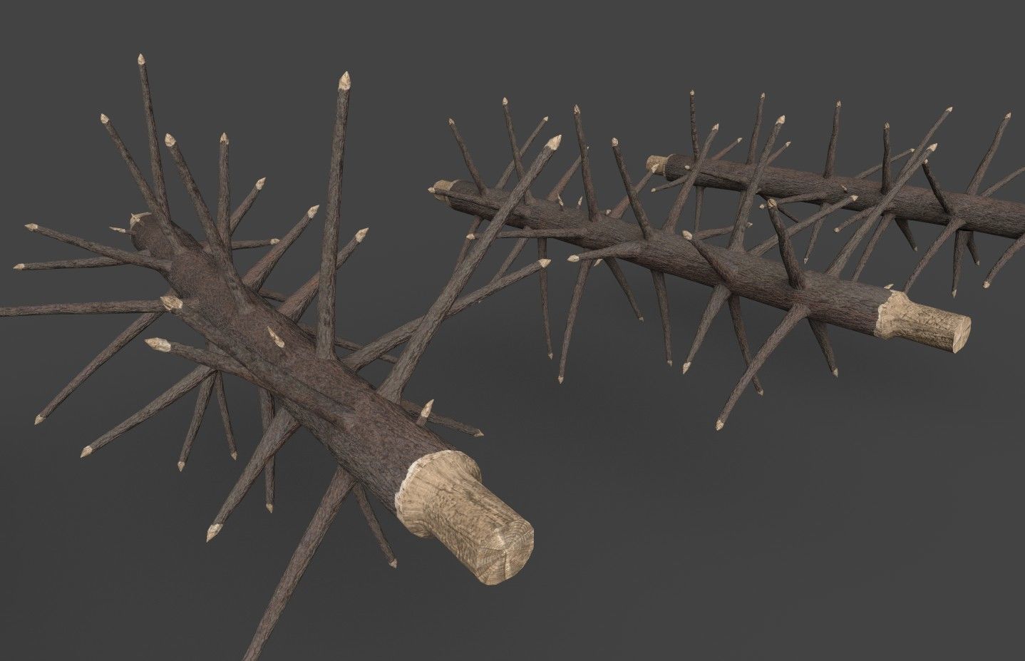 Medieval spiky tree trunk barricade Low-poly 3D model_30