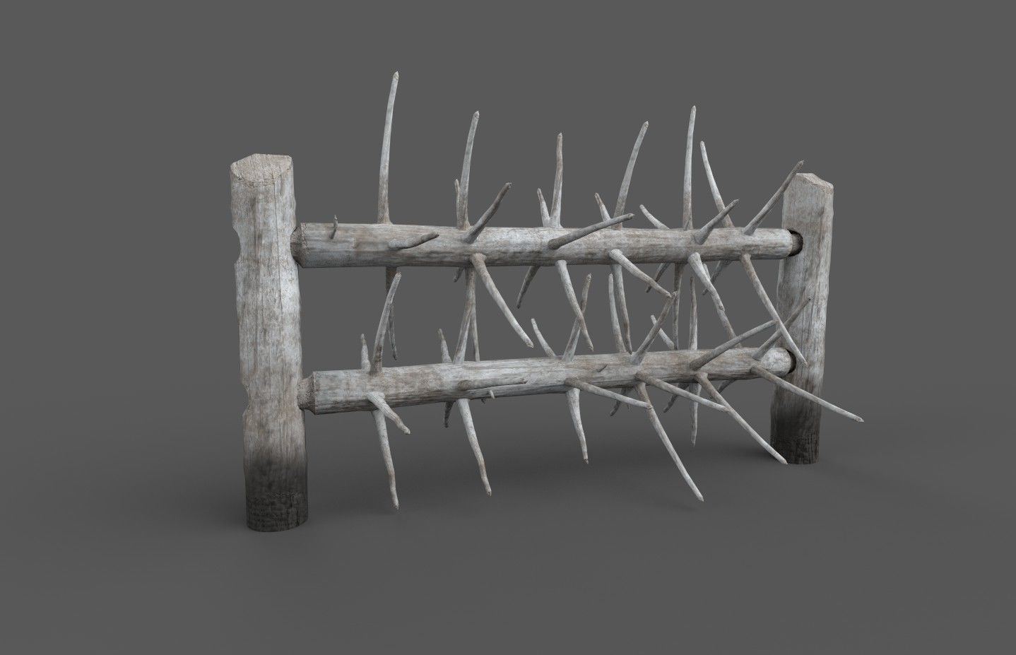 Medieval spiky tree trunk barricade Low-poly 3D model_9