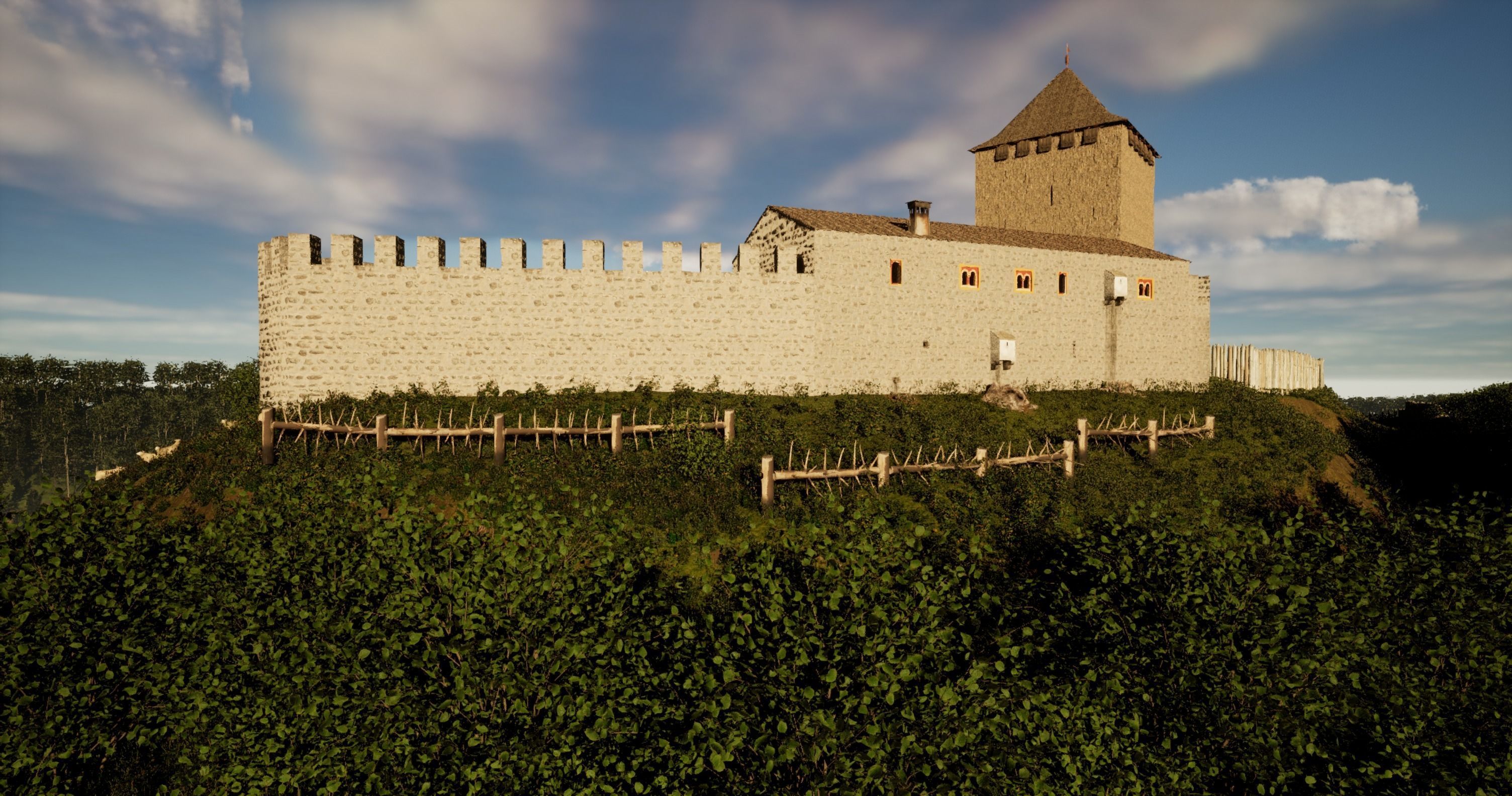 Medieval spiky tree trunk barricade Low-poly 3D model_4