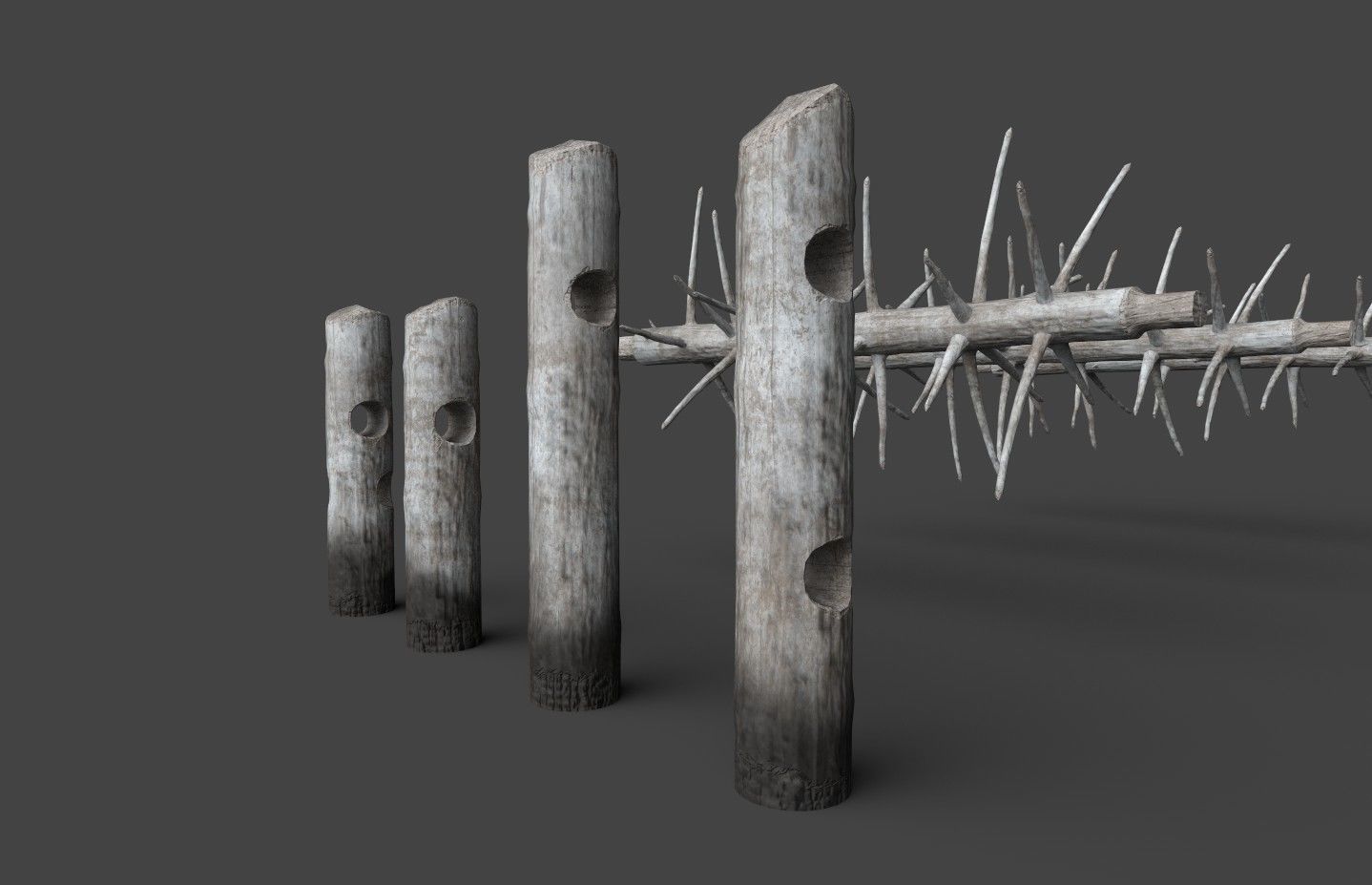 Medieval spiky tree trunk barricade Low-poly 3D model_37