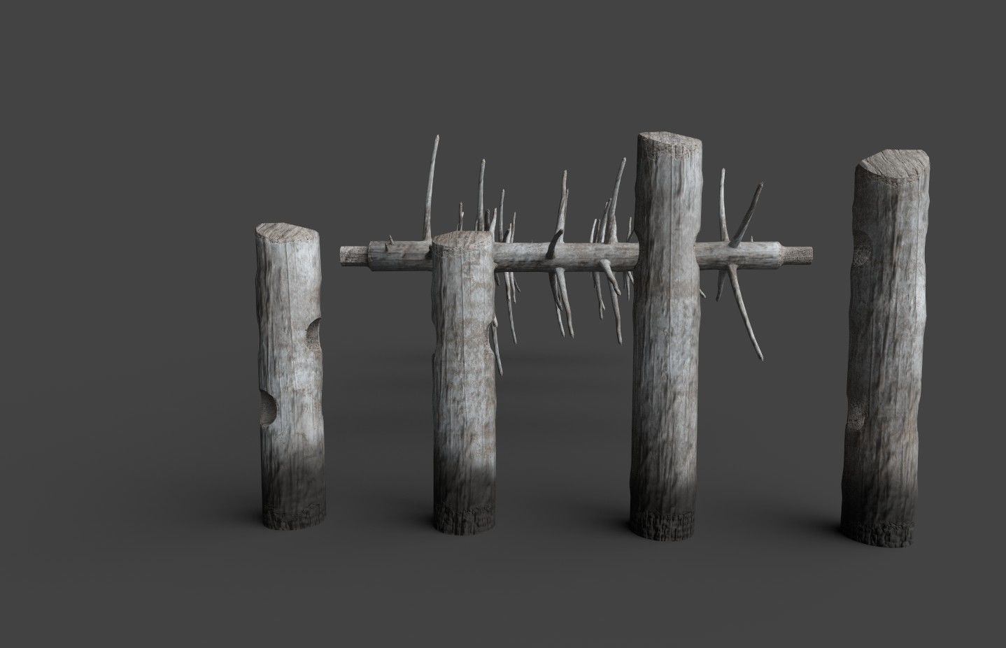 Medieval spiky tree trunk barricade Low-poly 3D model_36