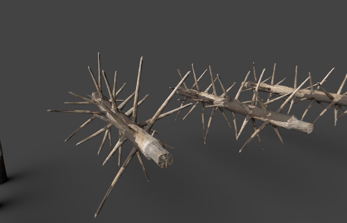 Medieval spiky tree trunk barricade Low-poly 3D model_25