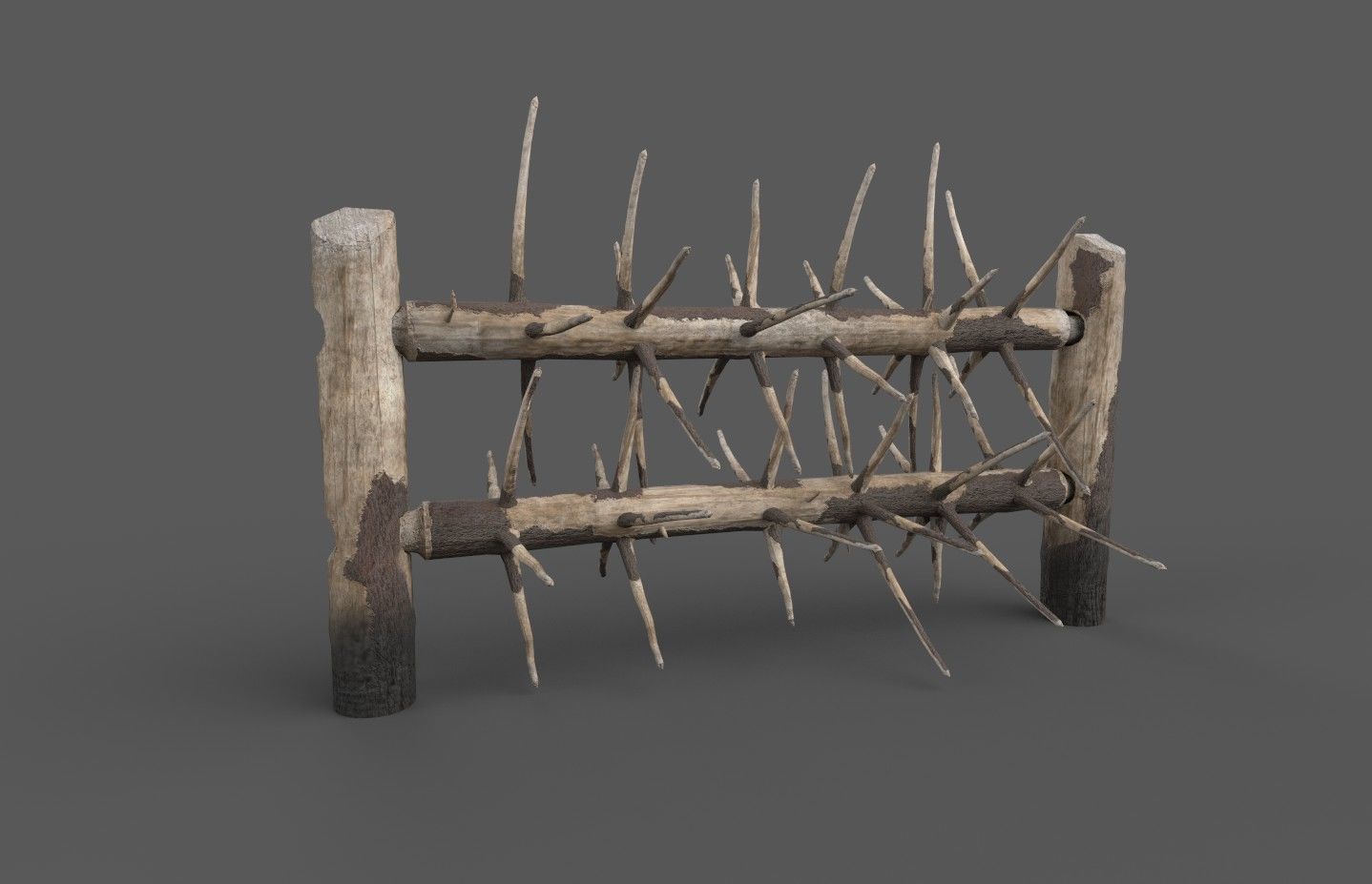 Medieval spiky tree trunk barricade Low-poly 3D model_7