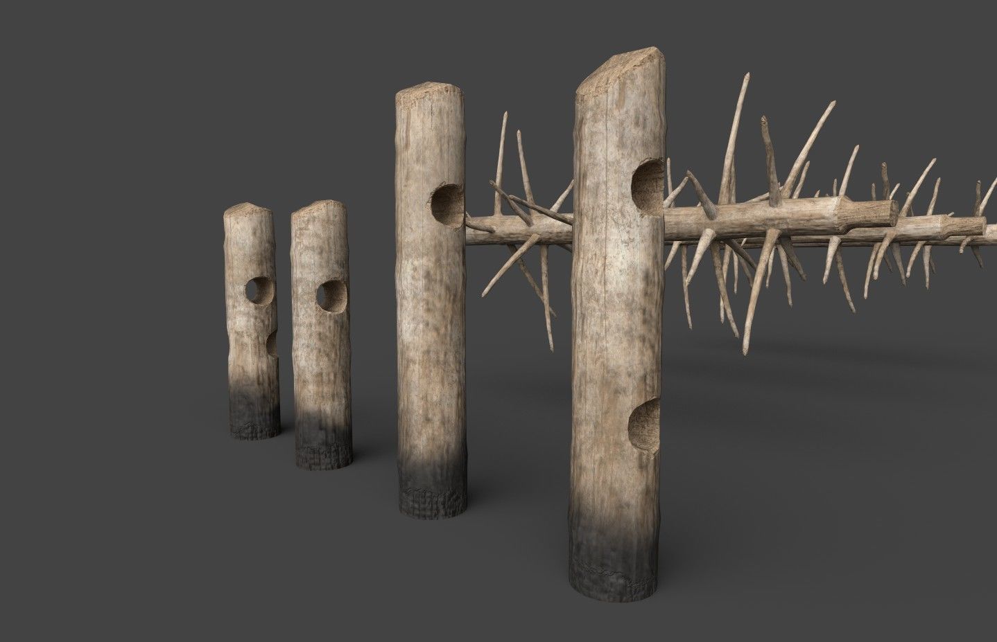 Medieval spiky tree trunk barricade Low-poly 3D model_42