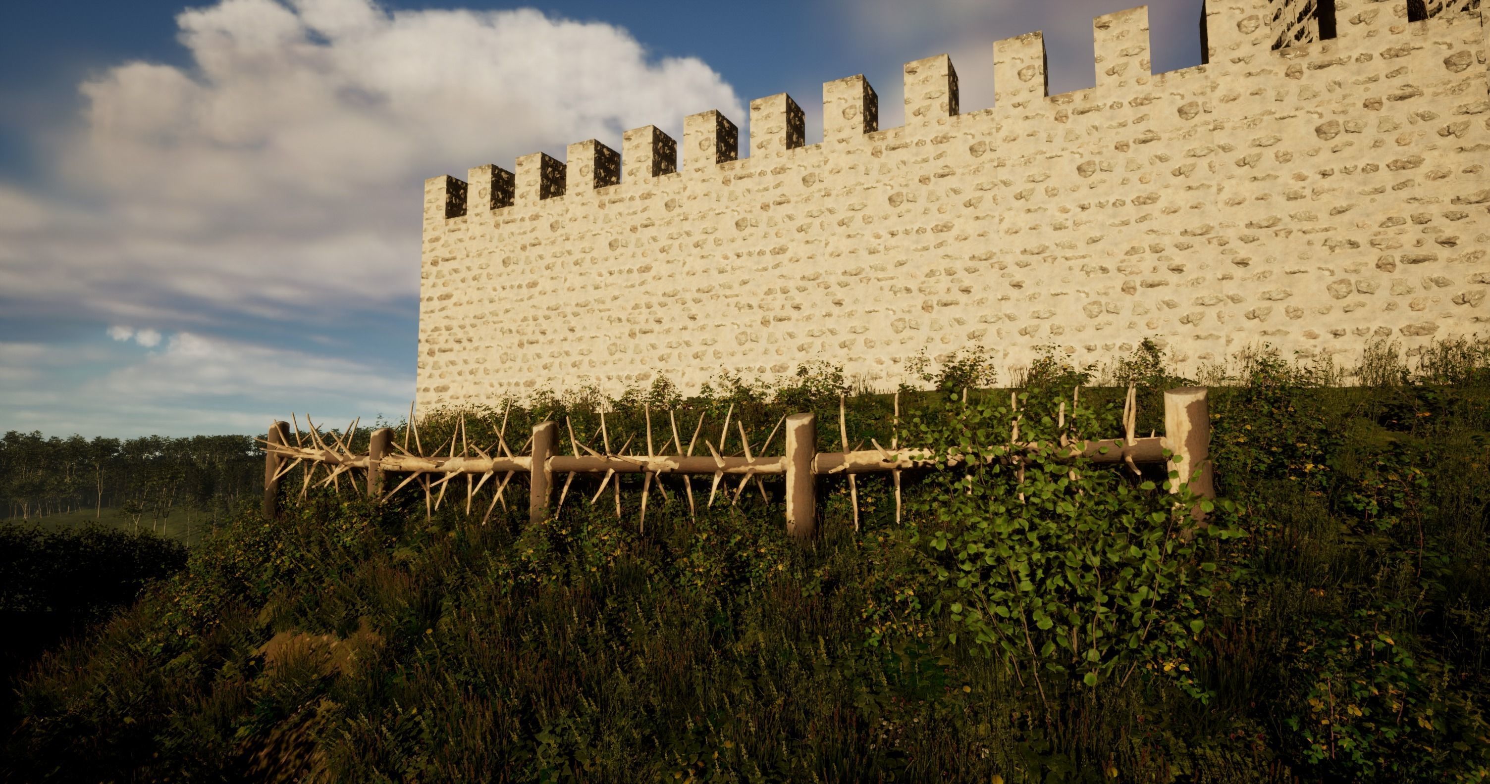 Medieval spiky tree trunk barricade Low-poly 3D model_3