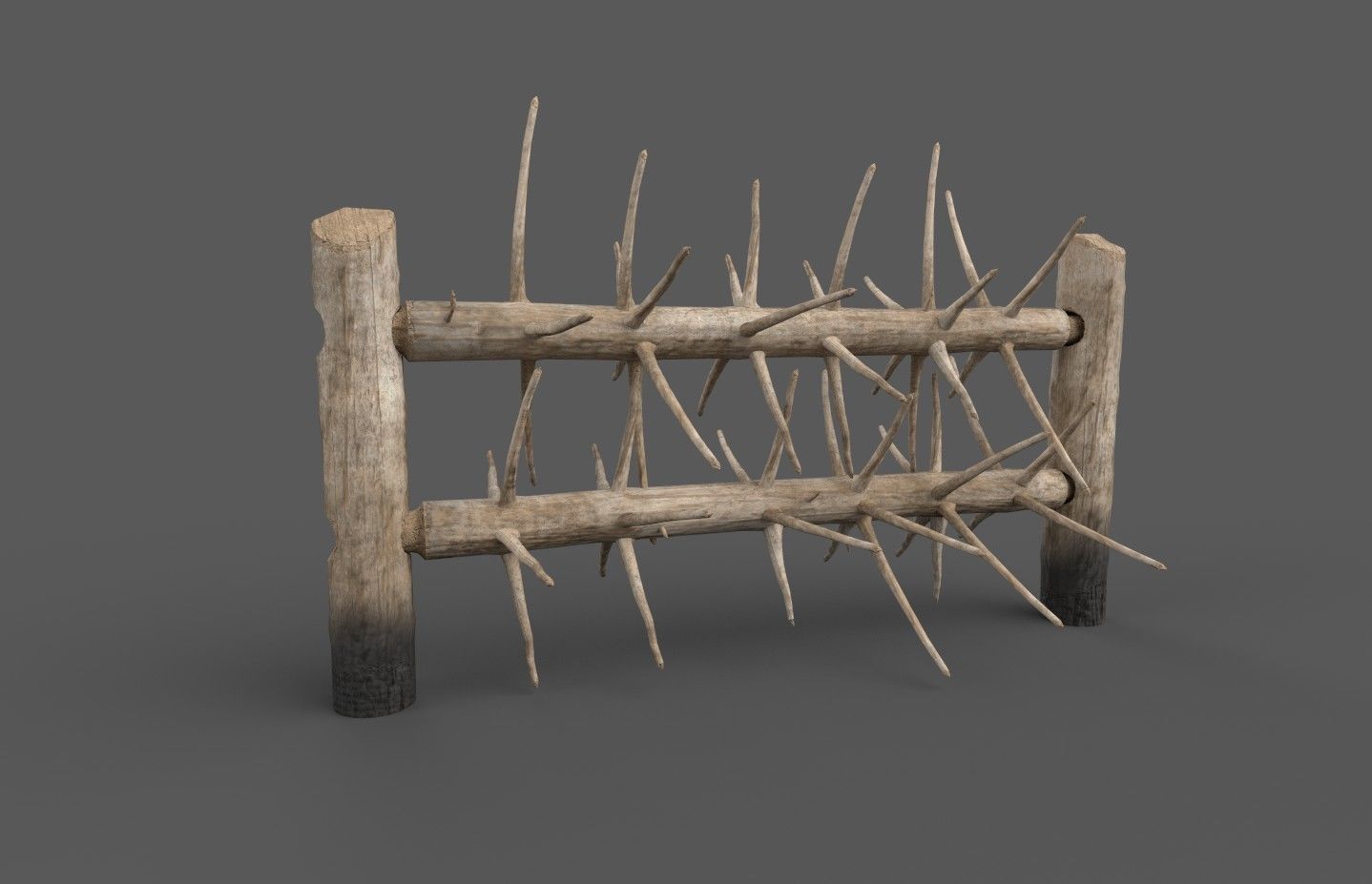 Medieval spiky tree trunk barricade Low-poly 3D model_8