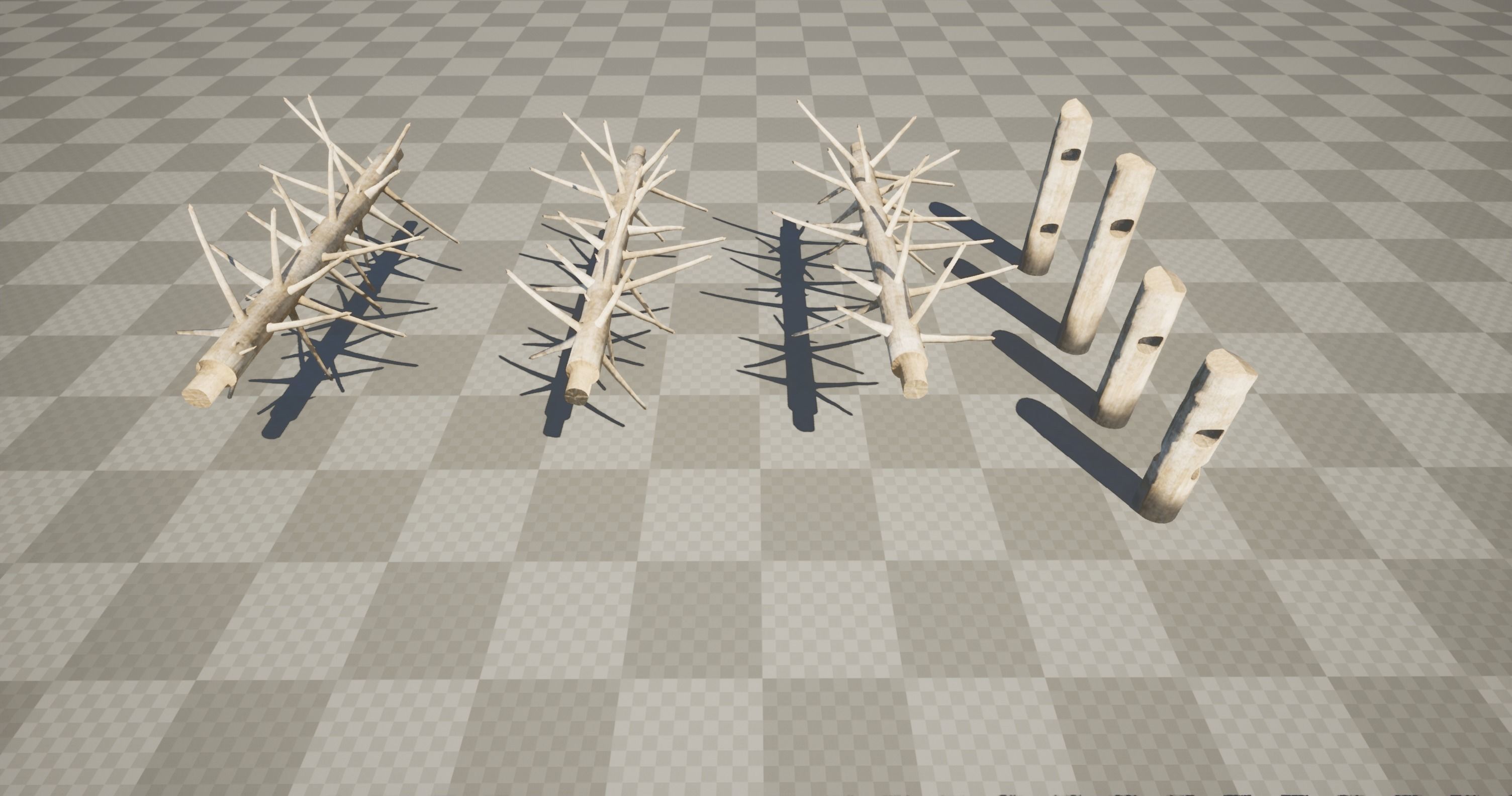 Medieval spiky tree trunk barricade Low-poly 3D model_18