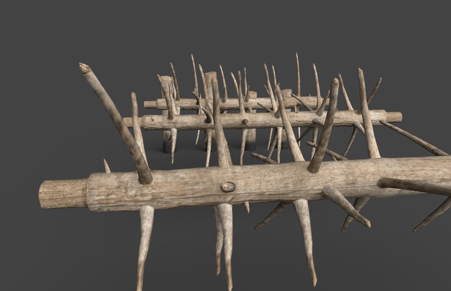 Medieval spiky tree trunk barricade Low-poly 3D model_44