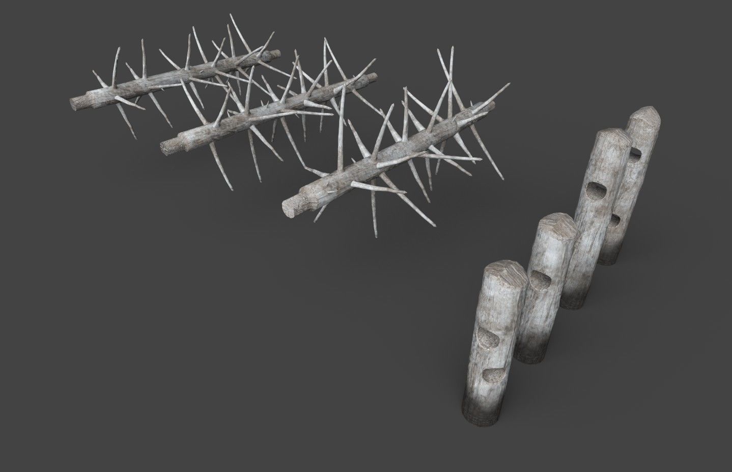 Medieval spiky tree trunk barricade Low-poly 3D model_35