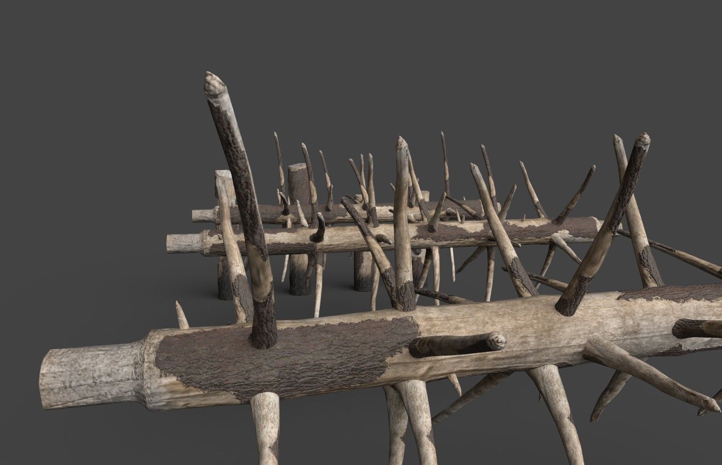 Medieval spiky tree trunk barricade Low-poly 3D model_26