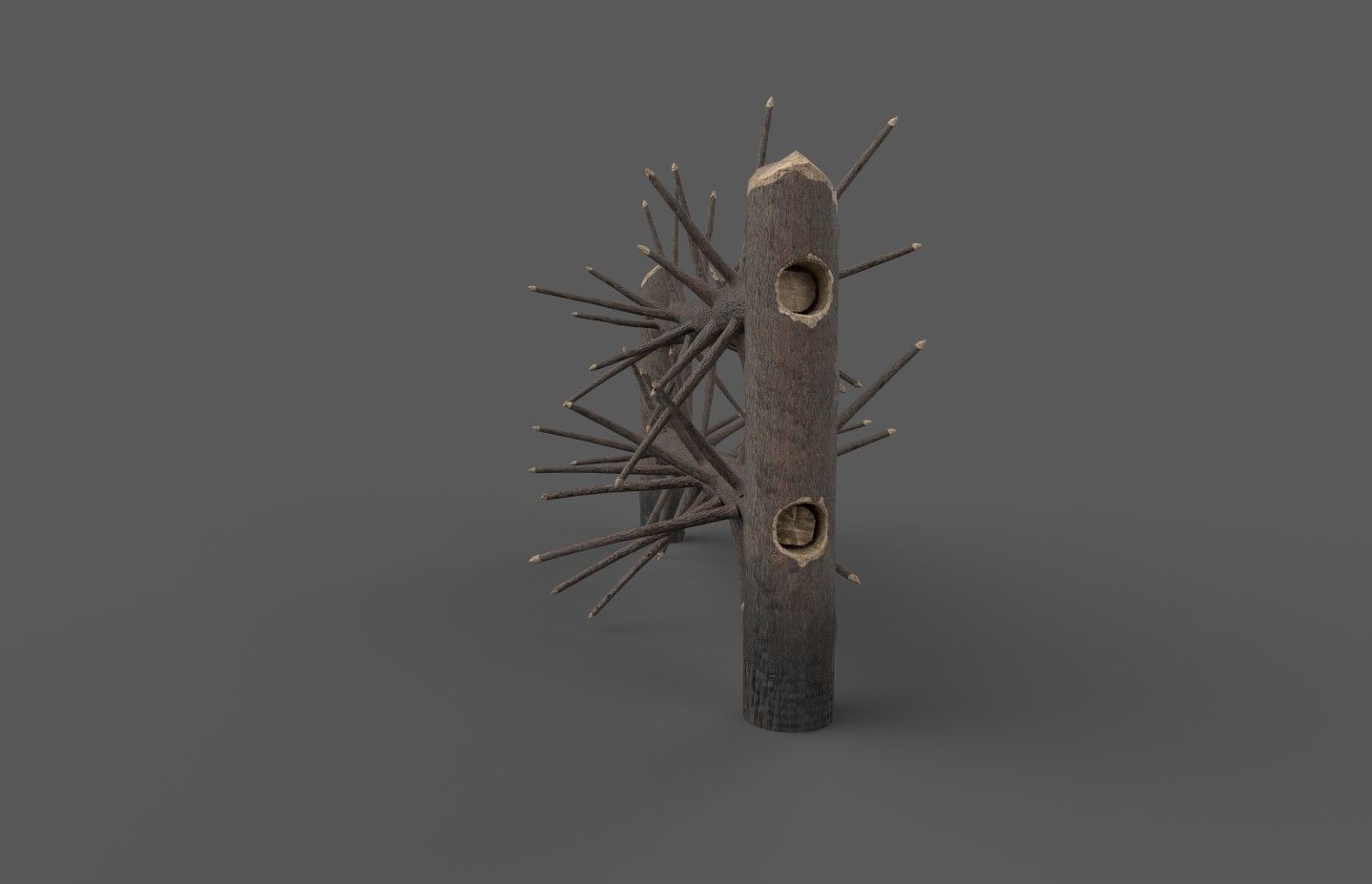 Medieval spiky tree trunk barricade Low-poly 3D model_10