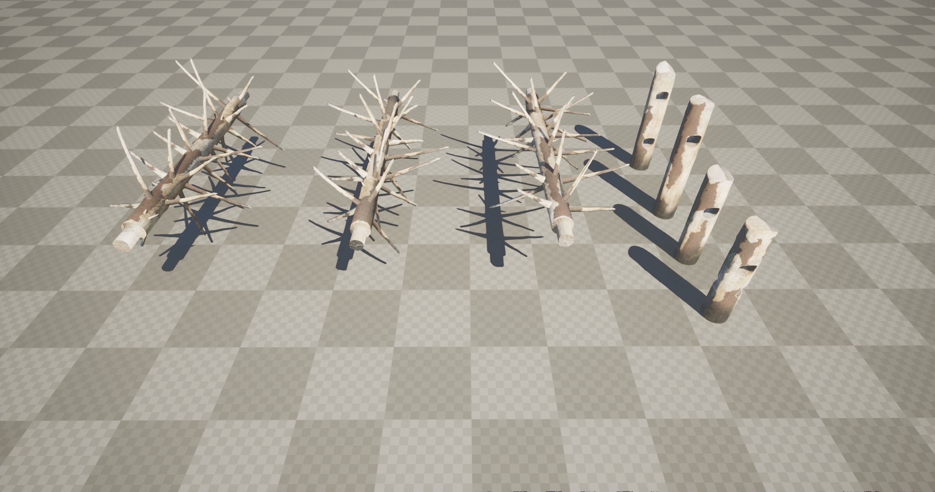 Medieval spiky tree trunk barricade Low-poly 3D model_14
