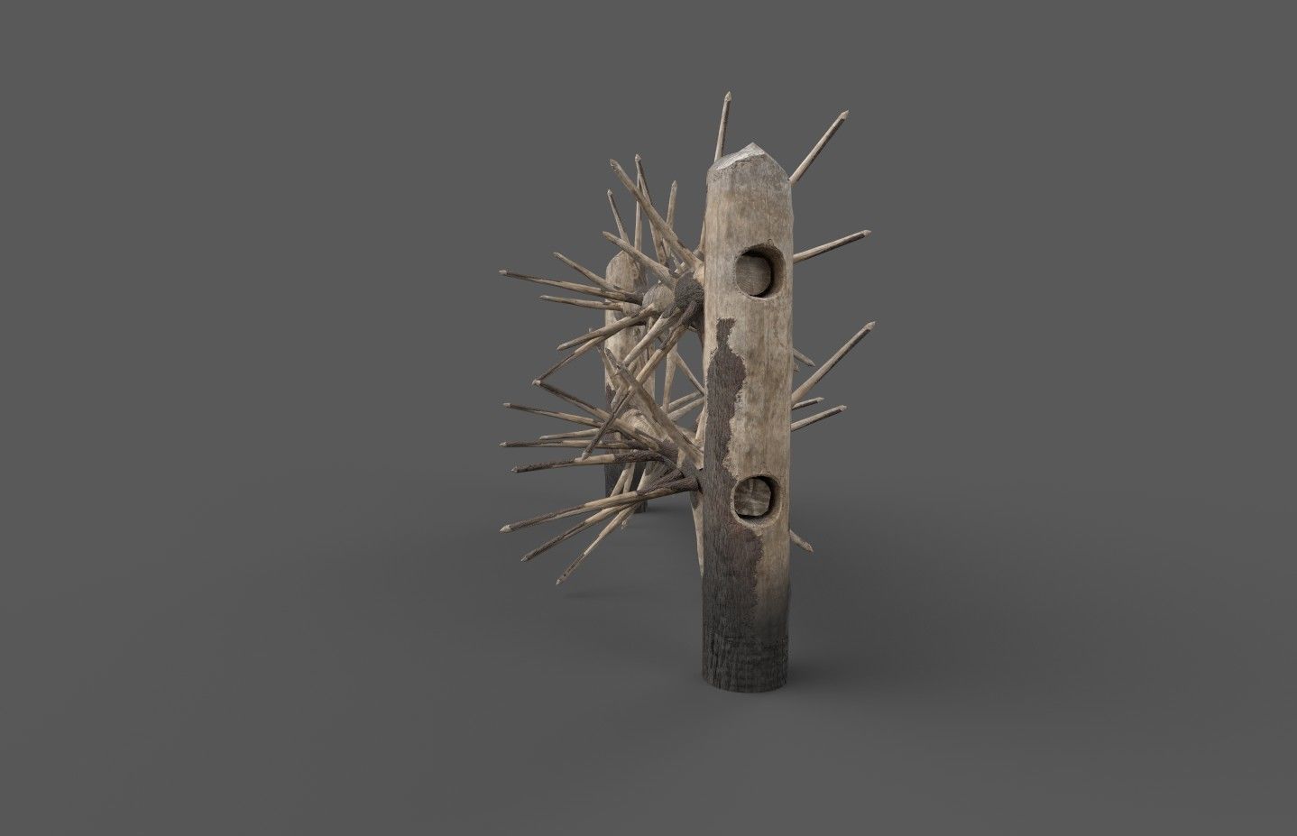 Medieval spiky tree trunk barricade Low-poly 3D model_11