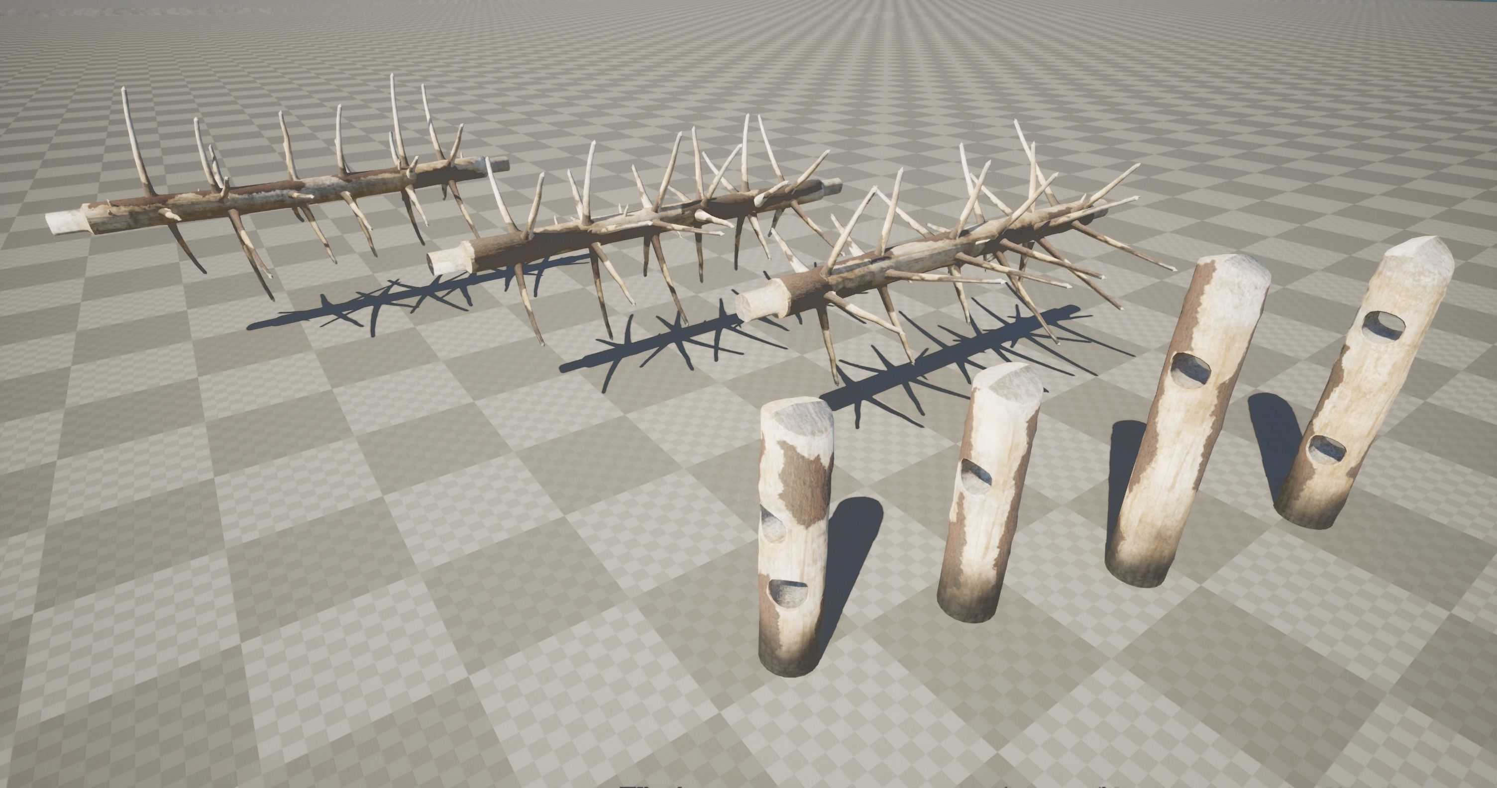 Medieval spiky tree trunk barricade Low-poly 3D model_15
