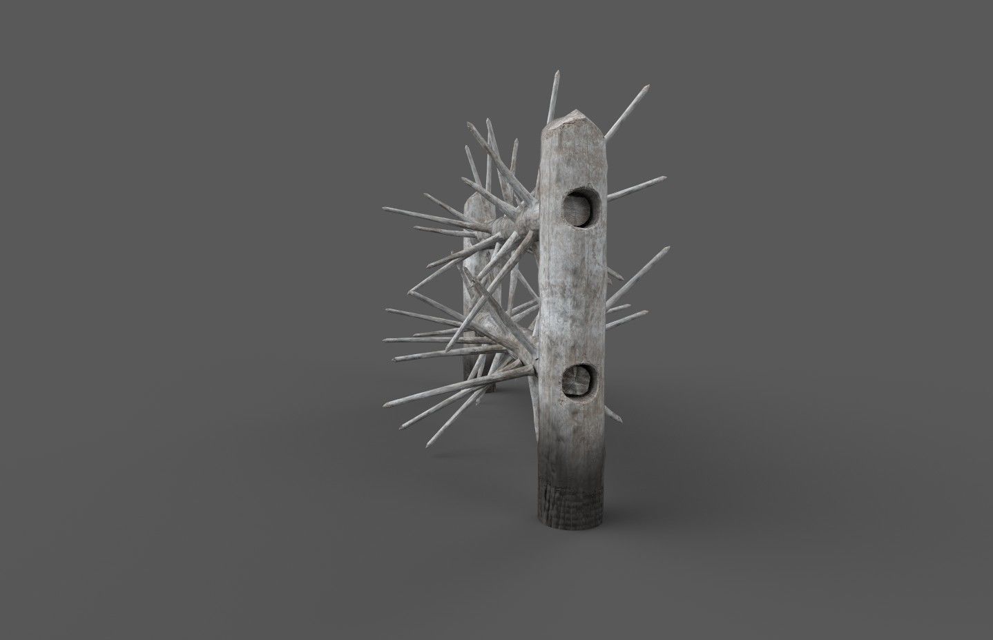 Medieval spiky tree trunk barricade Low-poly 3D model_13