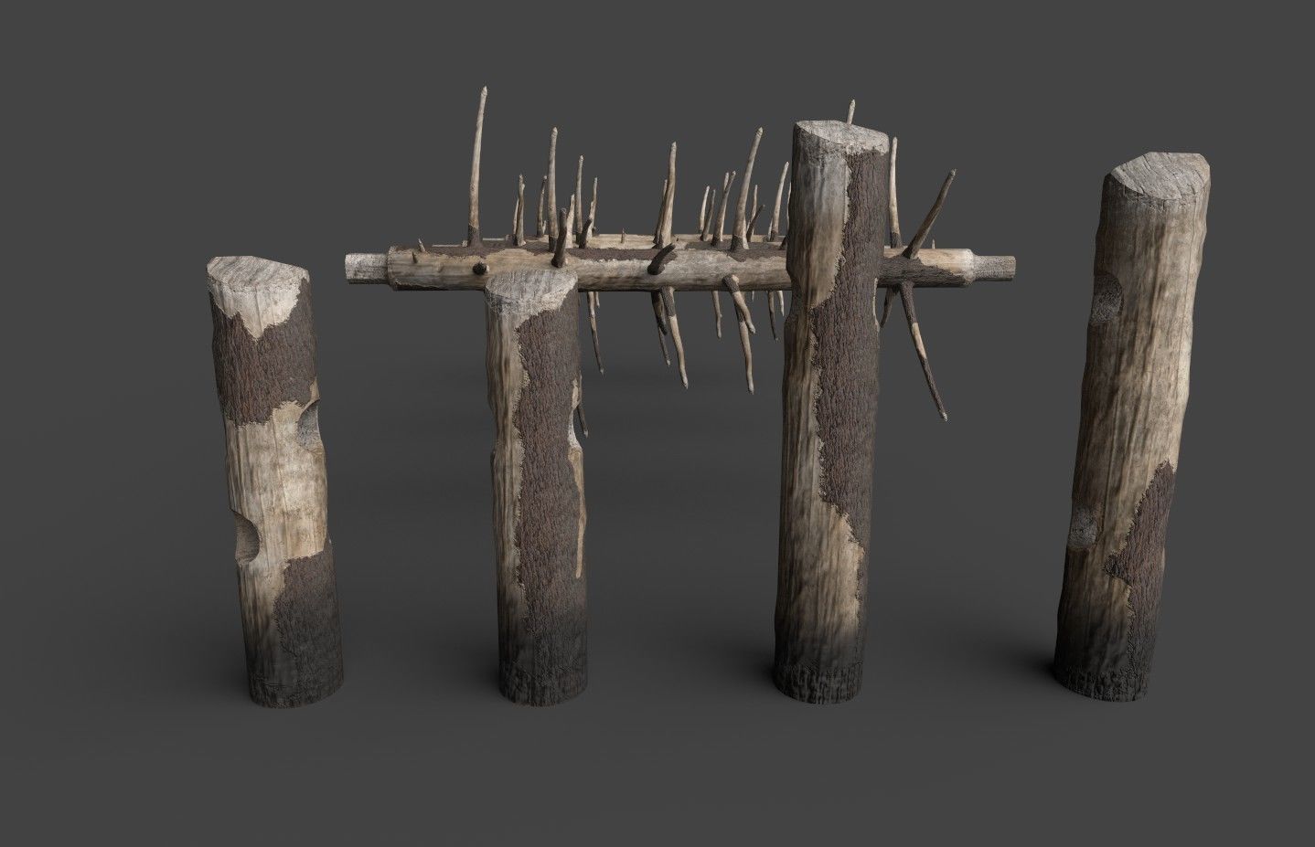 Medieval spiky tree trunk barricade Low-poly 3D model_23