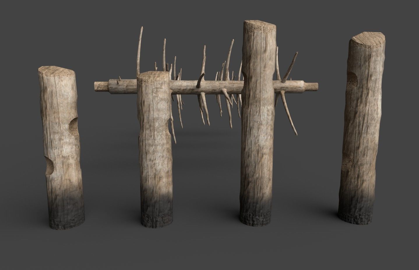 Medieval spiky tree trunk barricade Low-poly 3D model_41