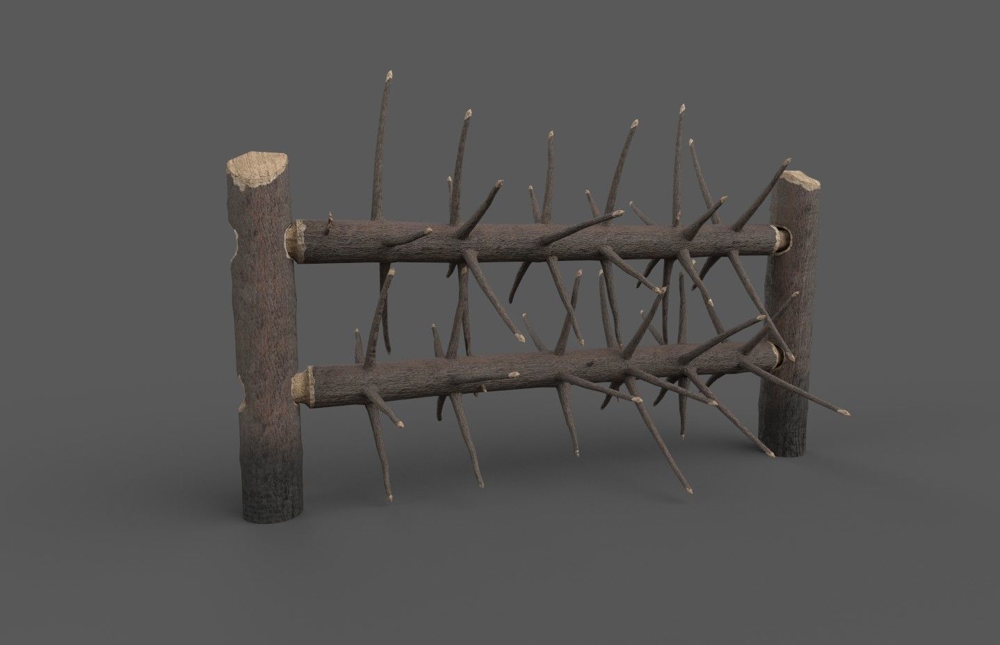 Medieval spiky tree trunk barricade Low-poly 3D model_6