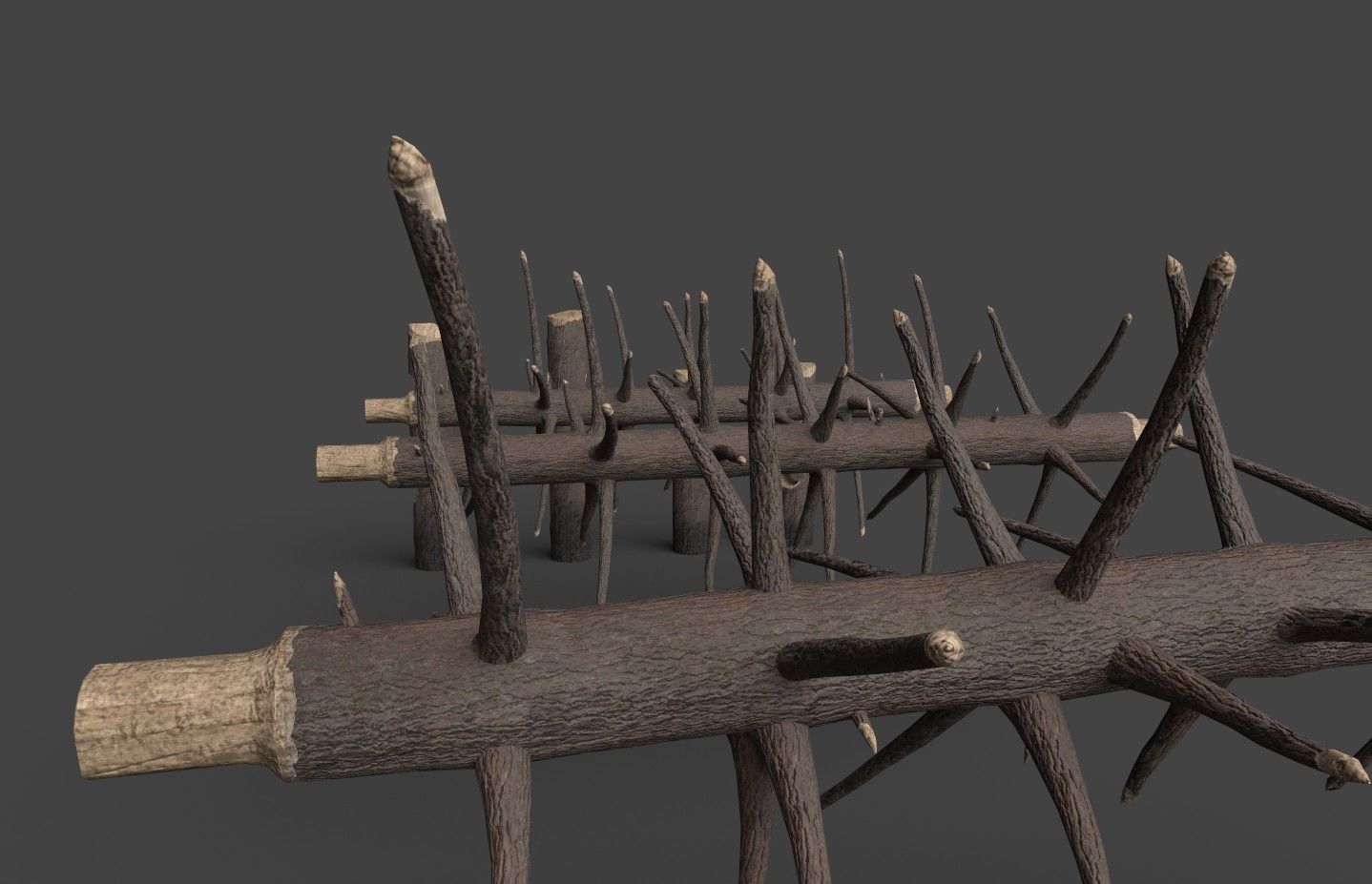 Medieval spiky tree trunk barricade Low-poly 3D model_31