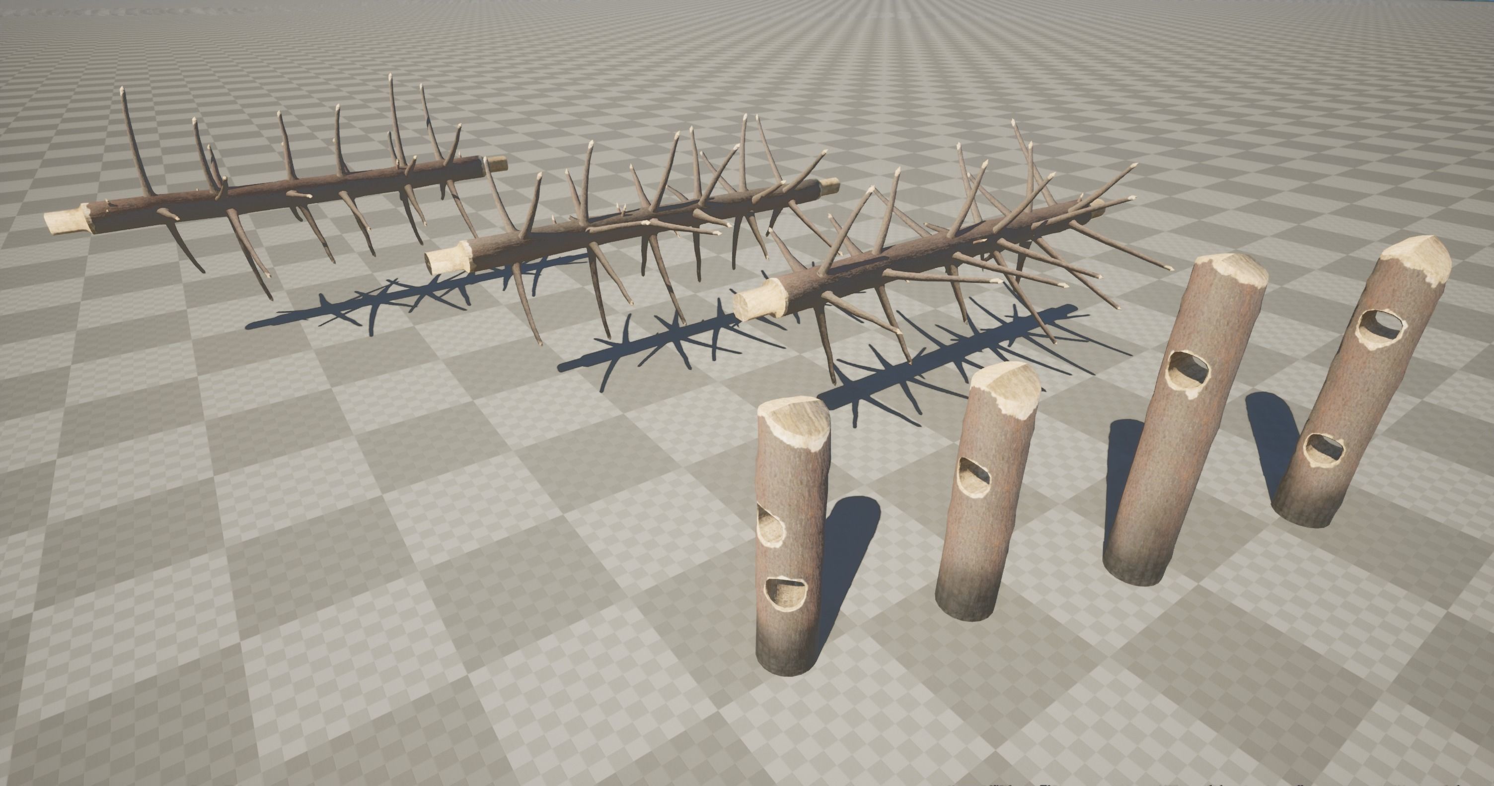 Medieval spiky tree trunk barricade Low-poly 3D model_17