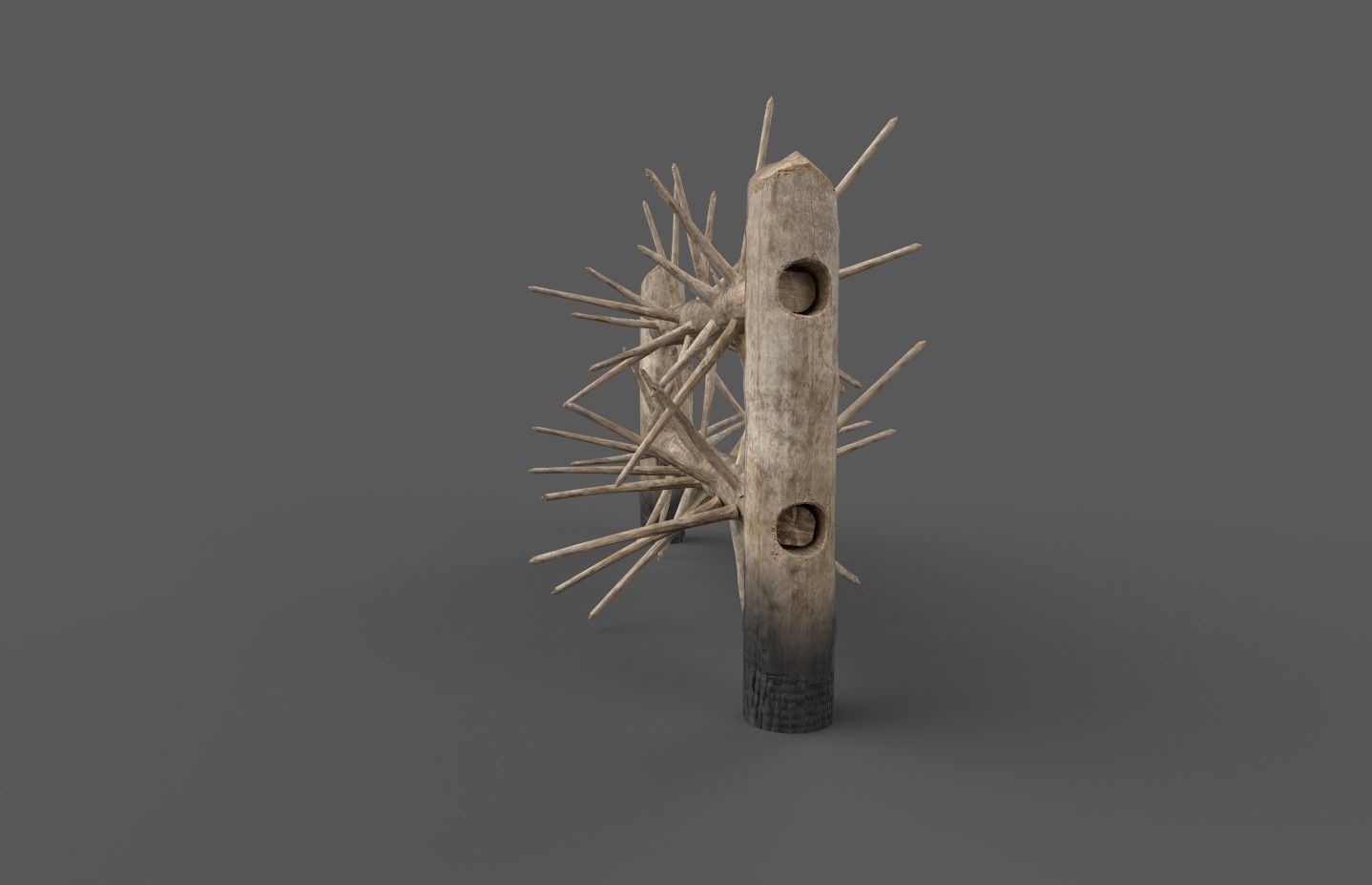 Medieval spiky tree trunk barricade Low-poly 3D model_12