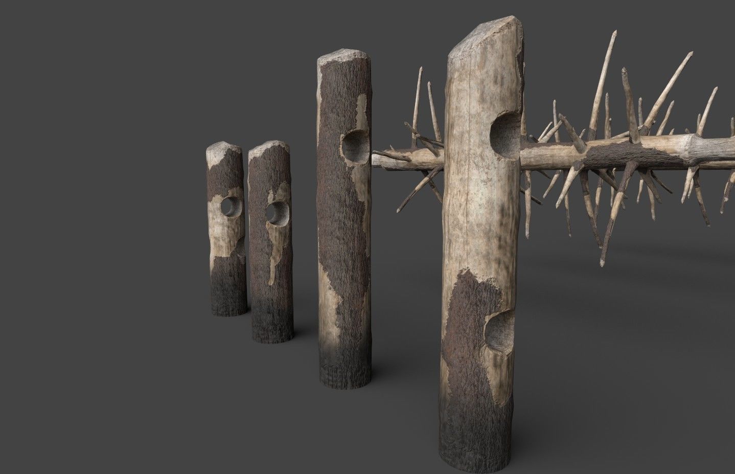 Medieval spiky tree trunk barricade Low-poly 3D model_24