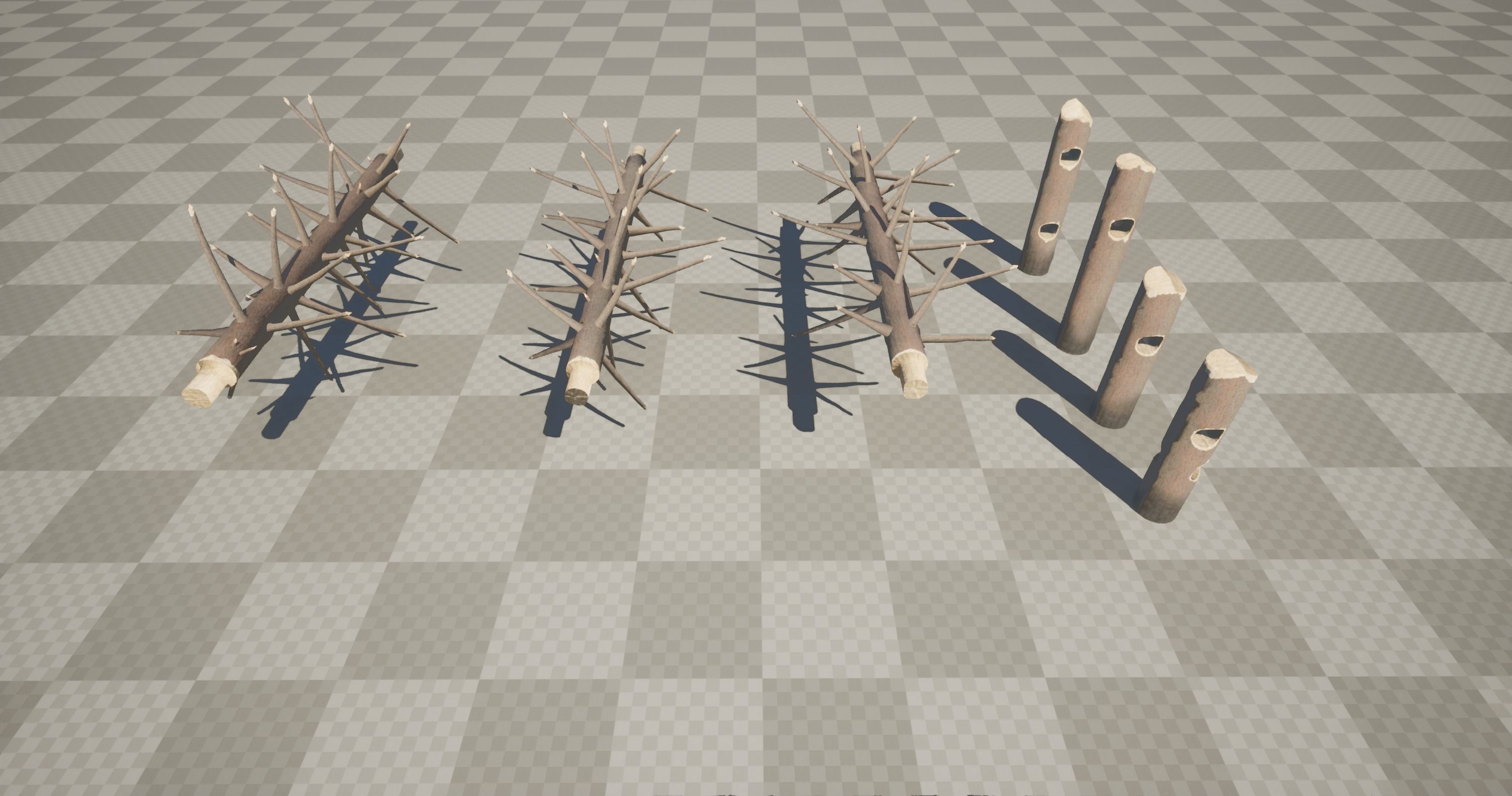 Medieval spiky tree trunk barricade Low-poly 3D model_16