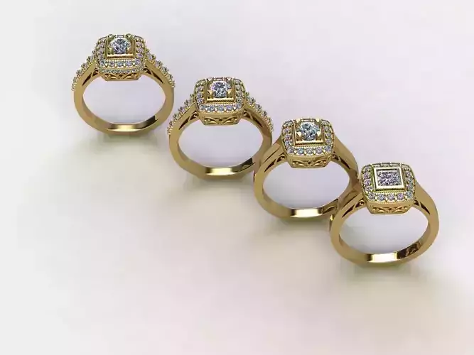 4 versions square womens ring just STL