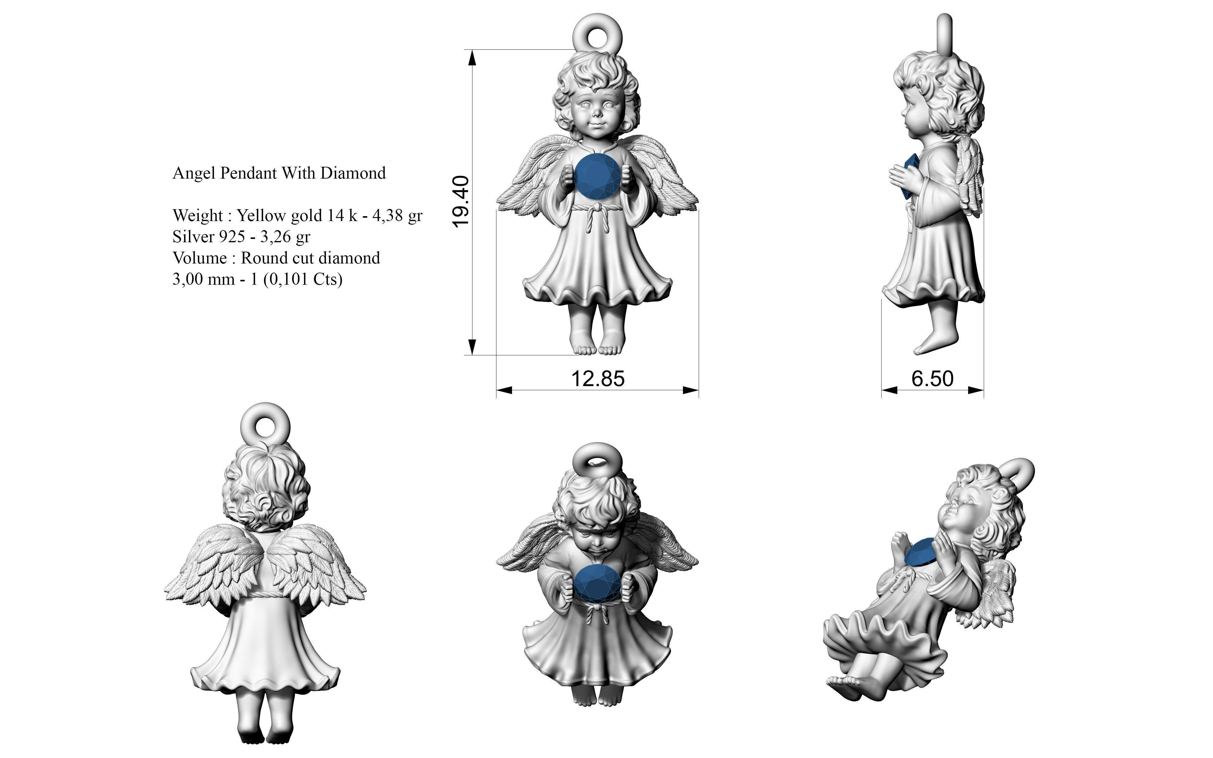 Angel Pendant With Gem 3D print model_2