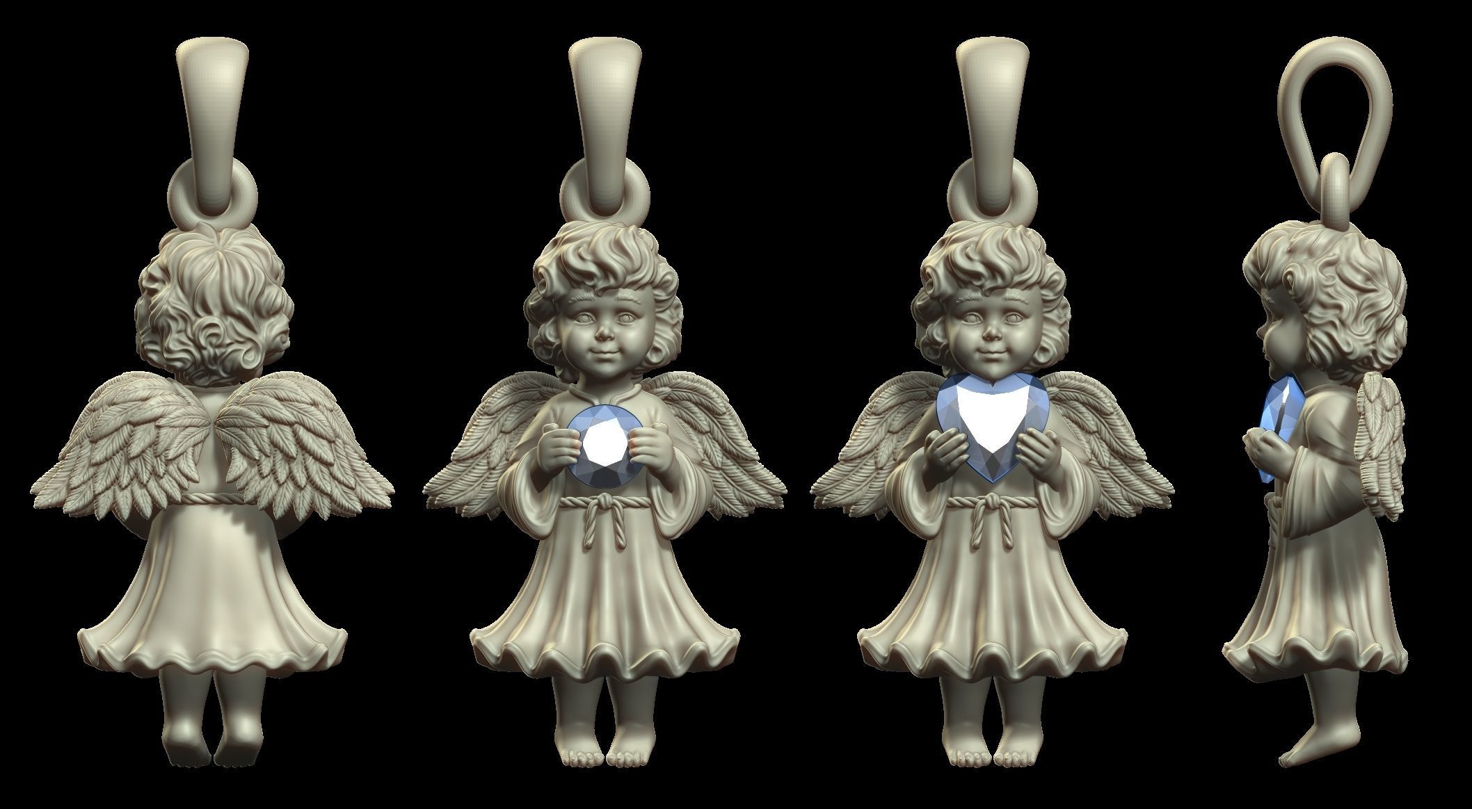 Angel Pendant With Gem 3D print model_1