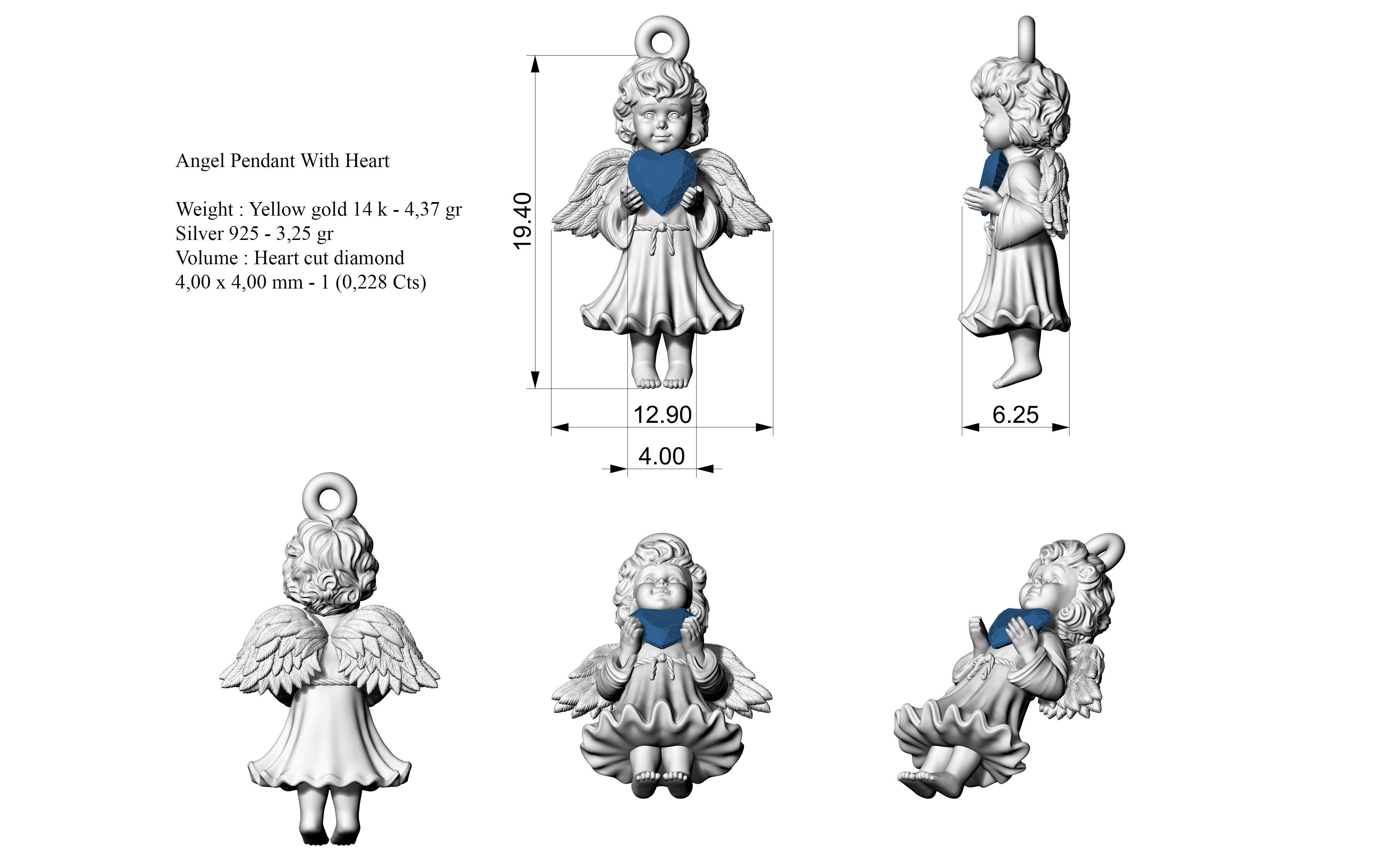 Angel Pendant With Gem 3D print model_3