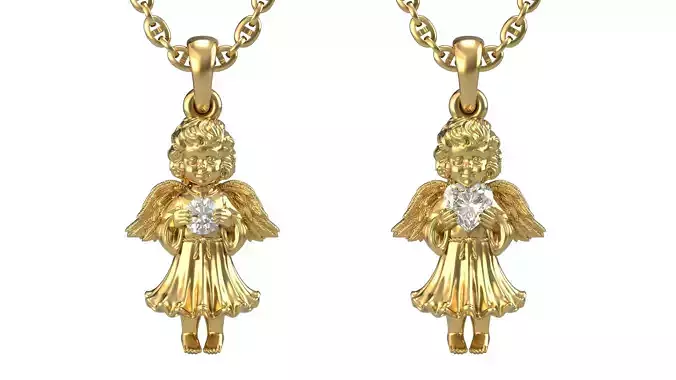 Angel Pendant With Gem 3D print model