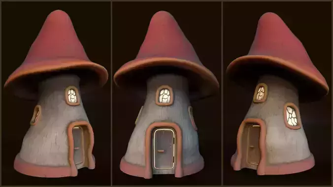 Simple Stylized Cartoony Mushroom House - Two color schemes