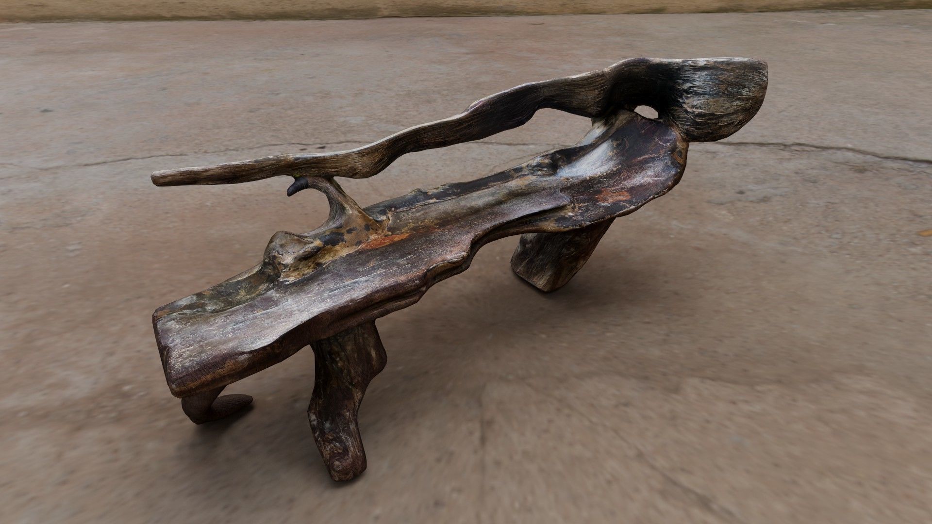 Natural Wood Bench Low-poly 3D model_2