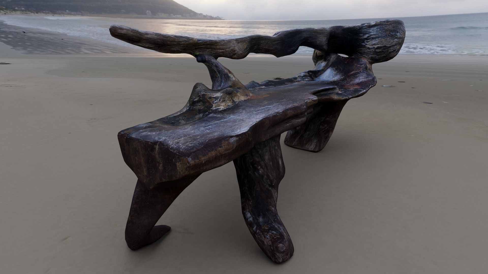 Natural Wood Bench Low-poly 3D model_5