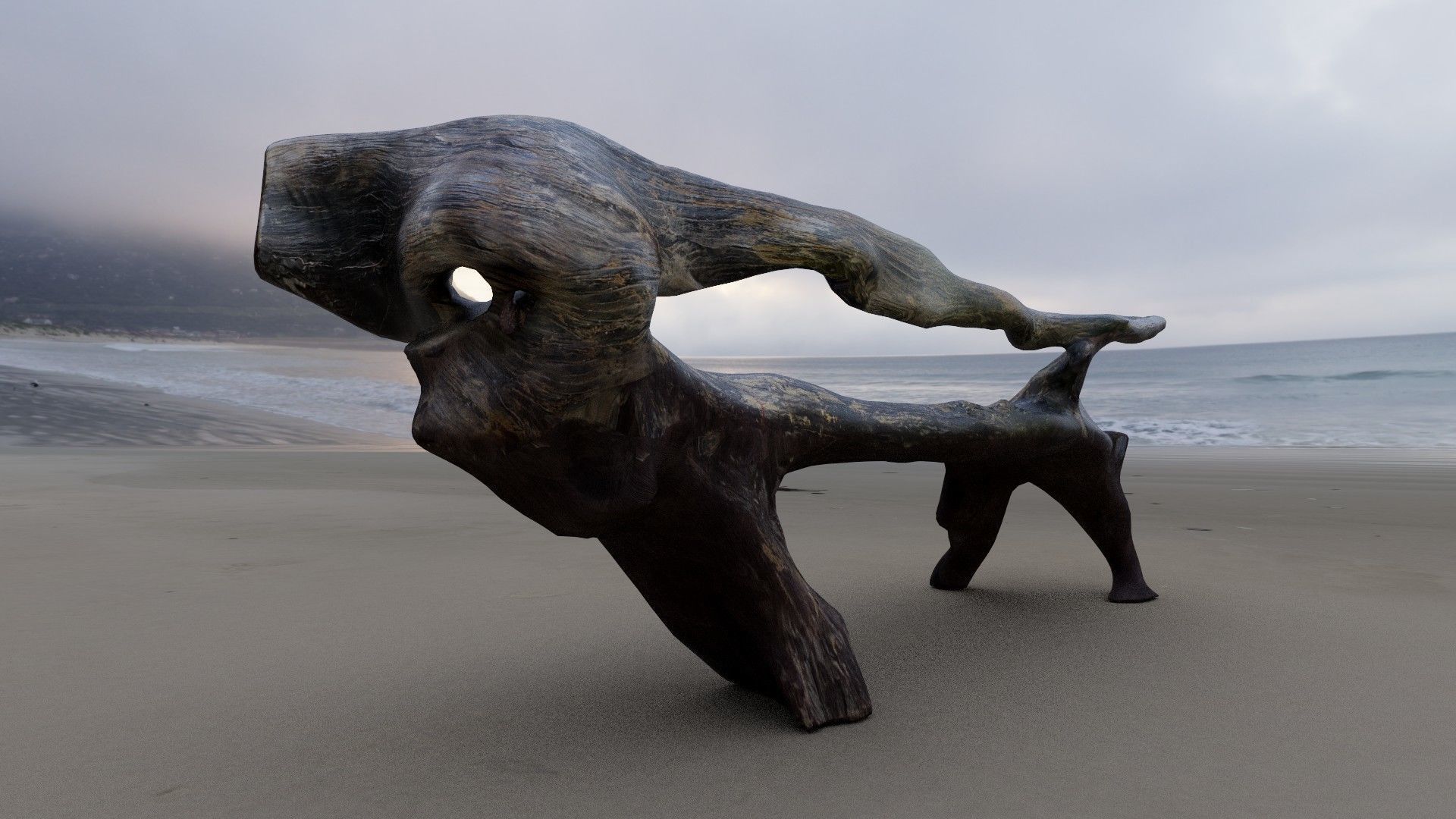 Natural Wood Bench Low-poly 3D model_6