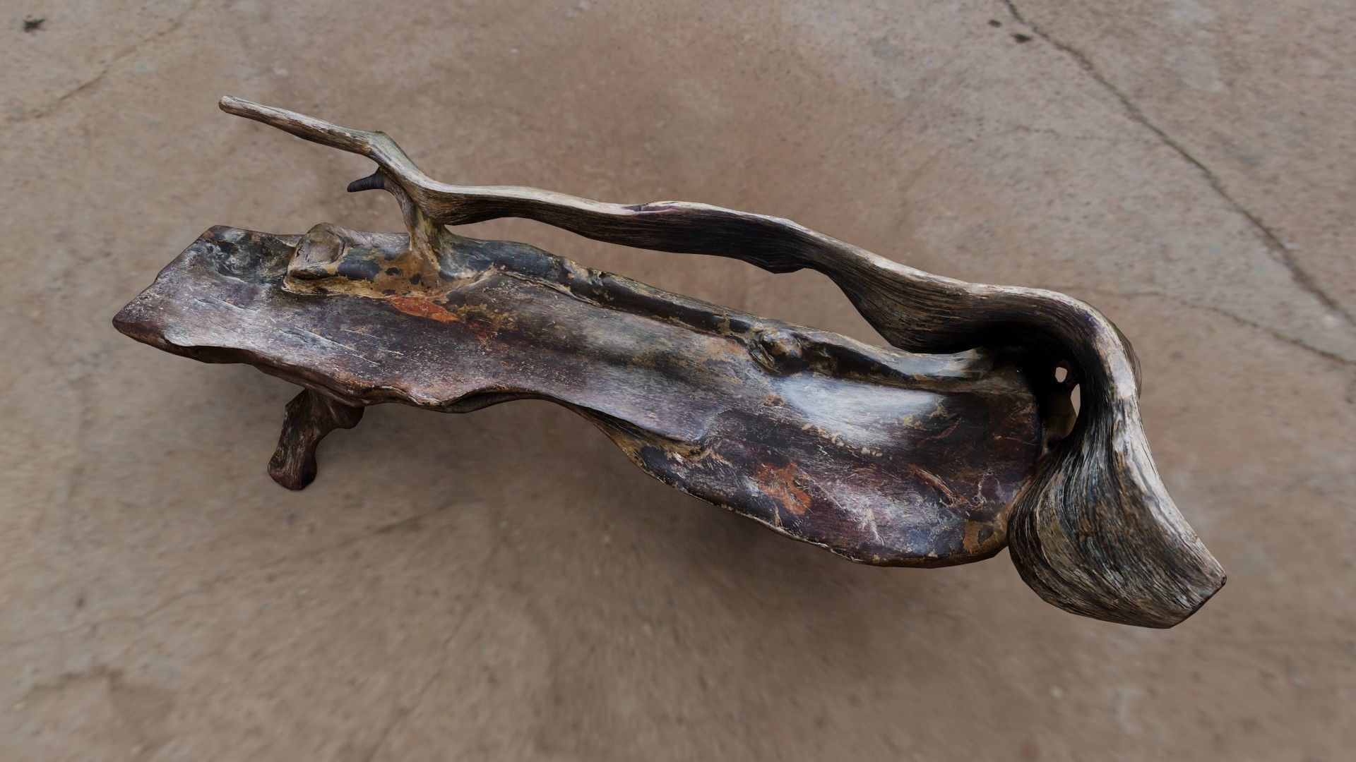 Natural Wood Bench Low-poly 3D model_4