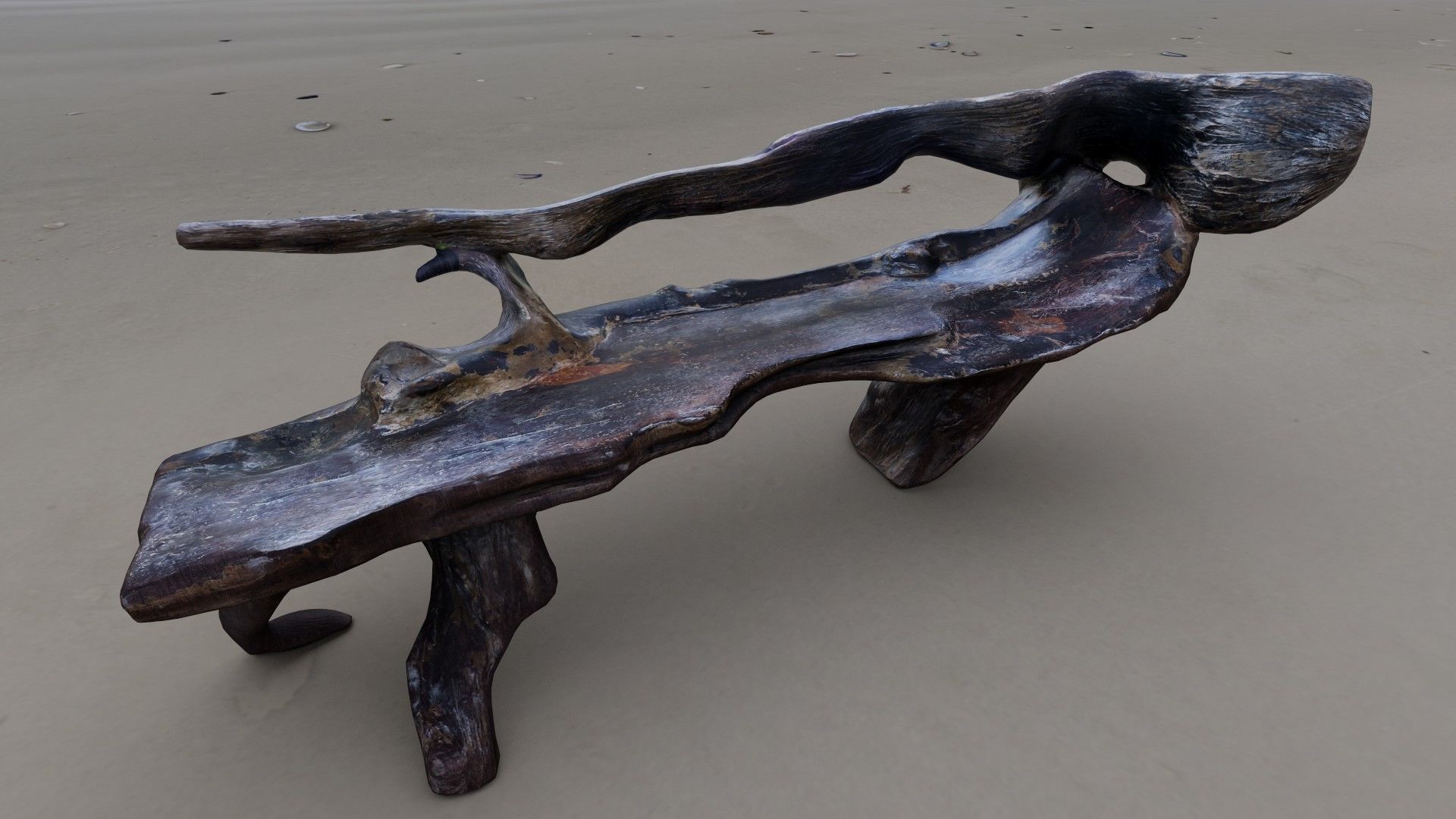 Natural Wood Bench Low-poly 3D model_7