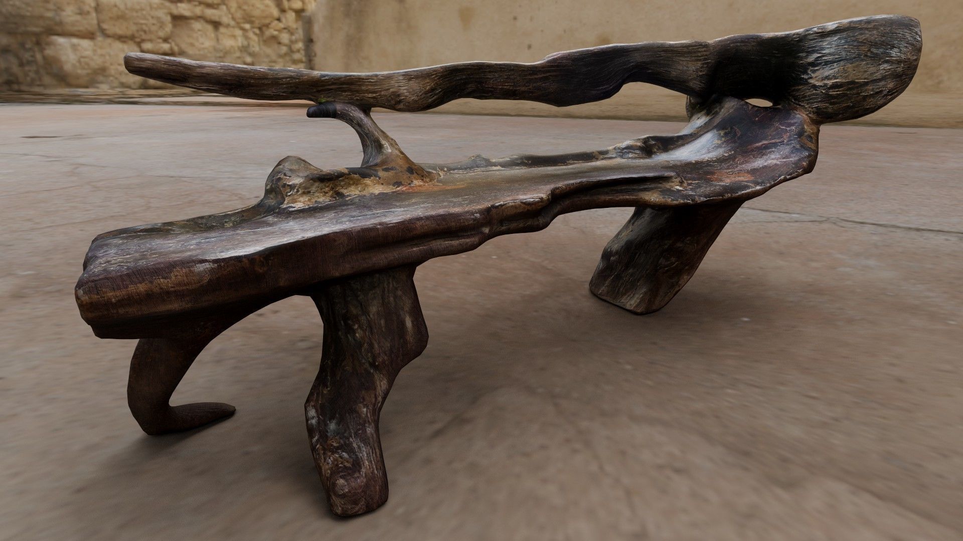 Natural Wood Bench Low-poly 3D model_3