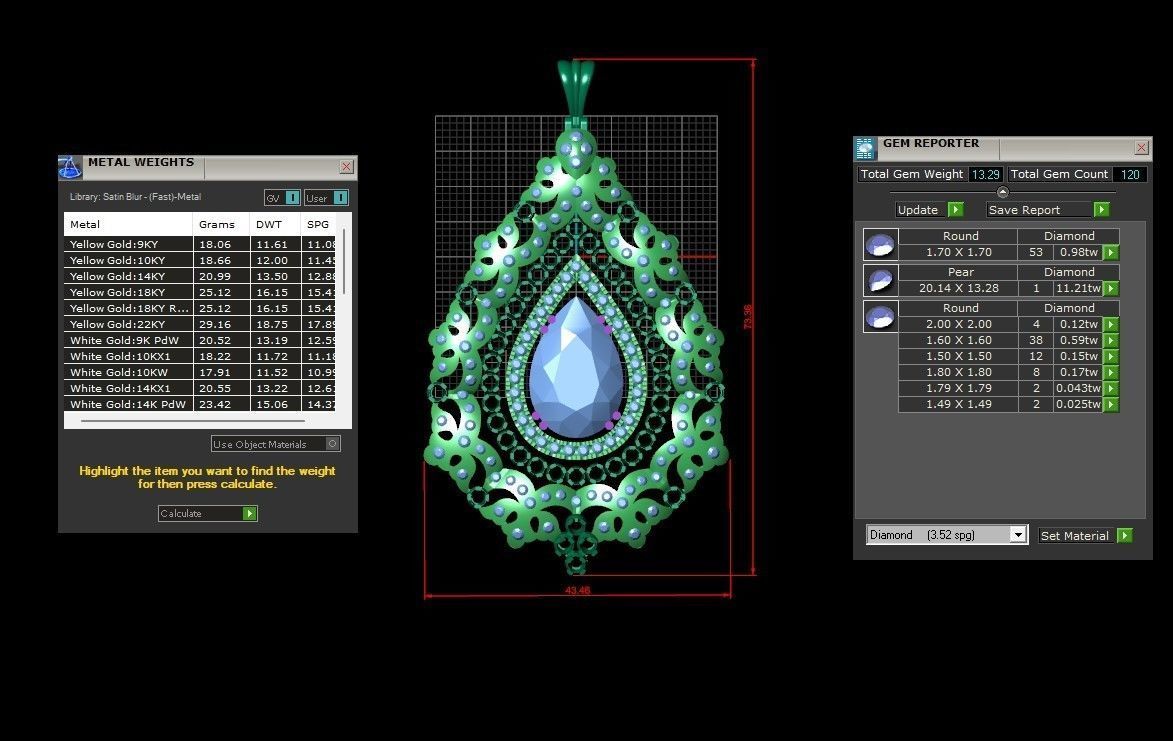 Gold Diamond Women pendant 3D print Model 3D print model_2