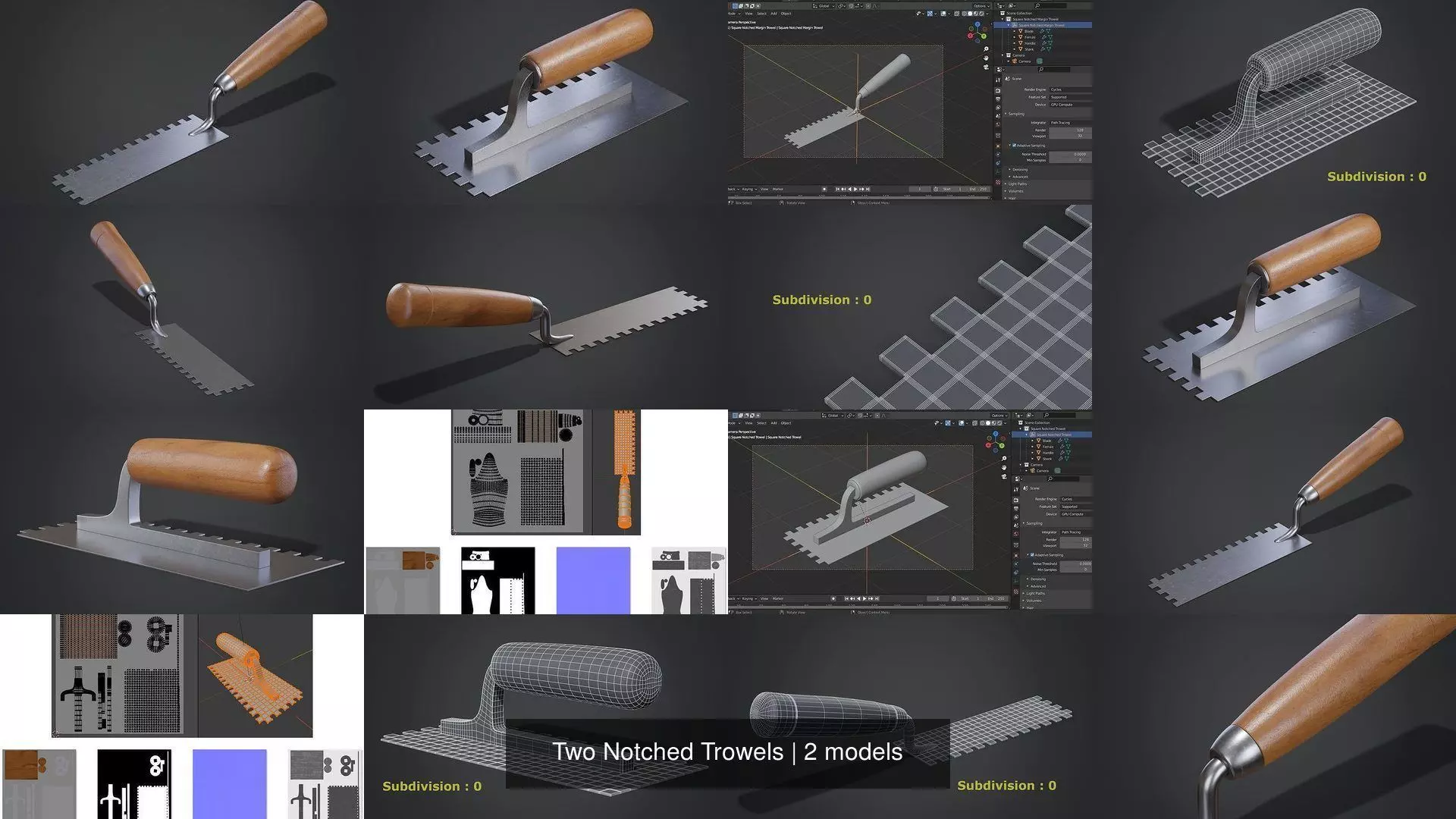 Two Notched Trowels 3D Model Collection_1