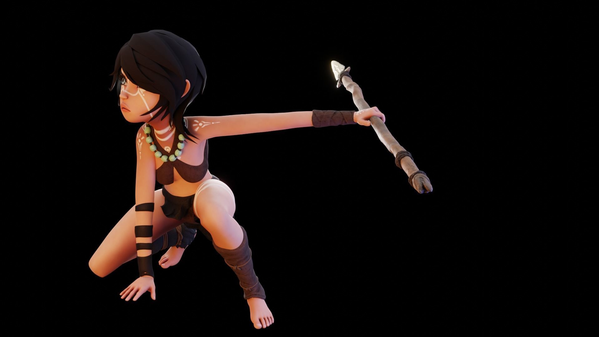 Tribal Girl - Rigged Character for Blender Low-poly 3D model_39