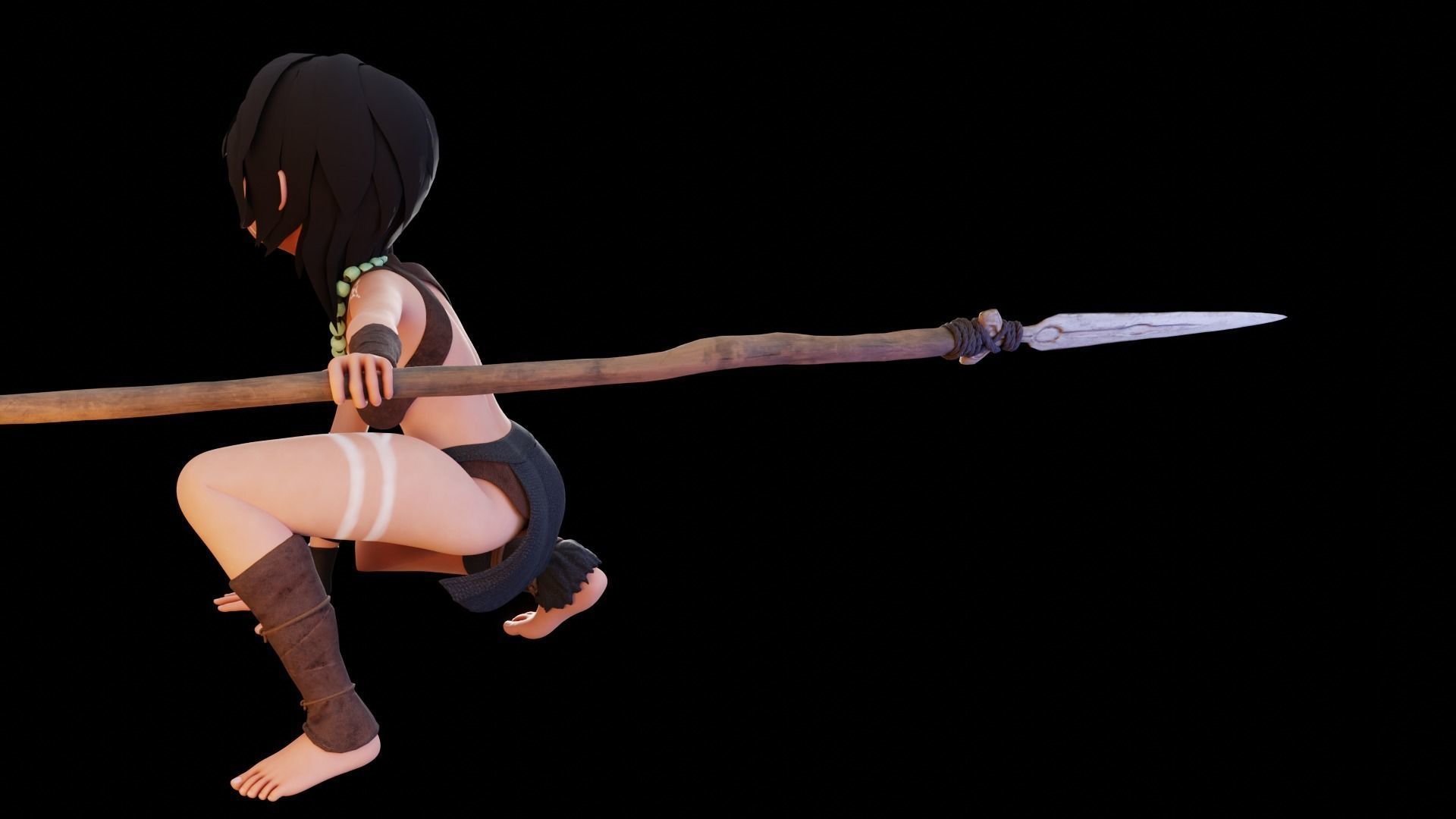 Tribal Girl - Rigged Character for Blender Low-poly 3D model_35