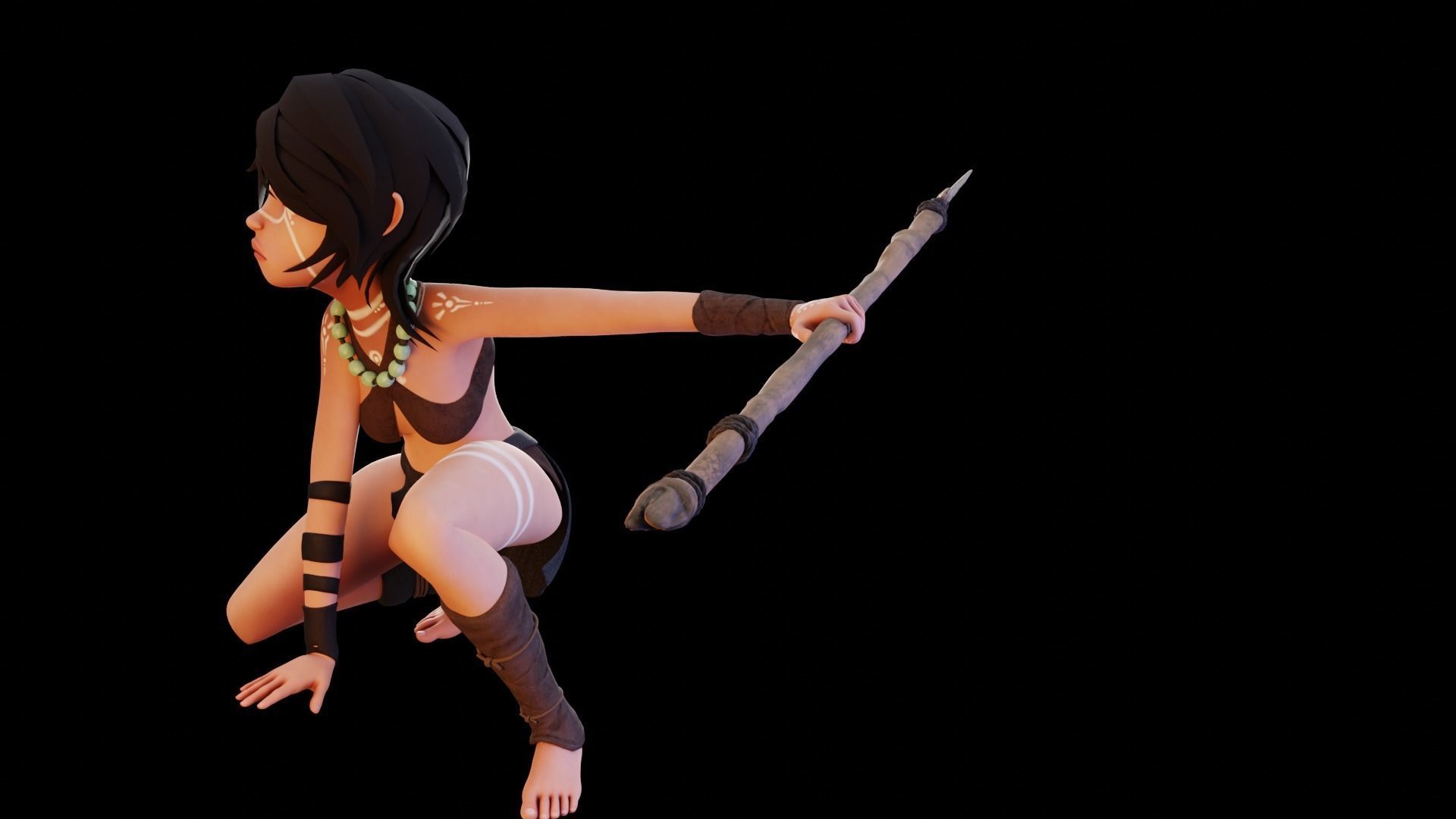 Tribal Girl - Rigged Character for Blender Low-poly 3D model_38